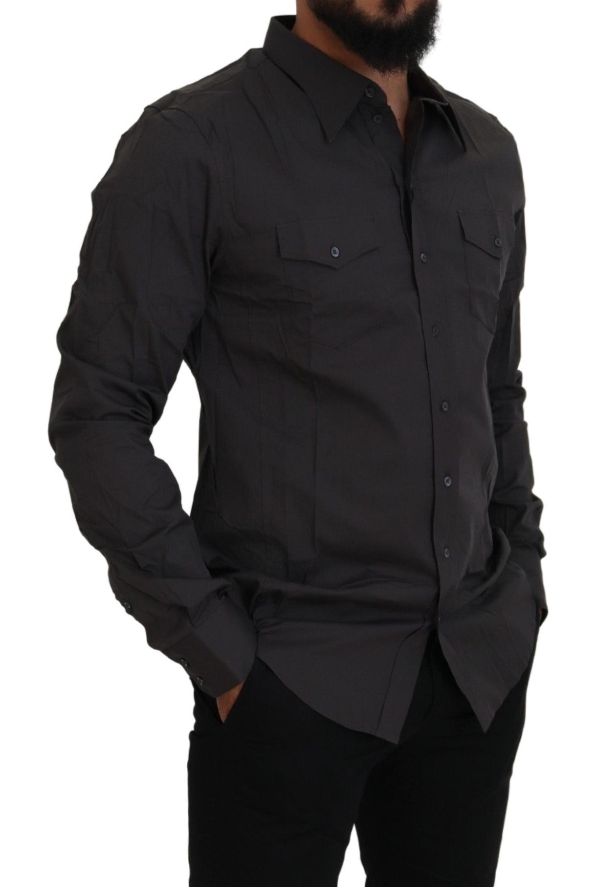 Gray SICILIA Slim Fit Stretch Dress Shirt - ventzia