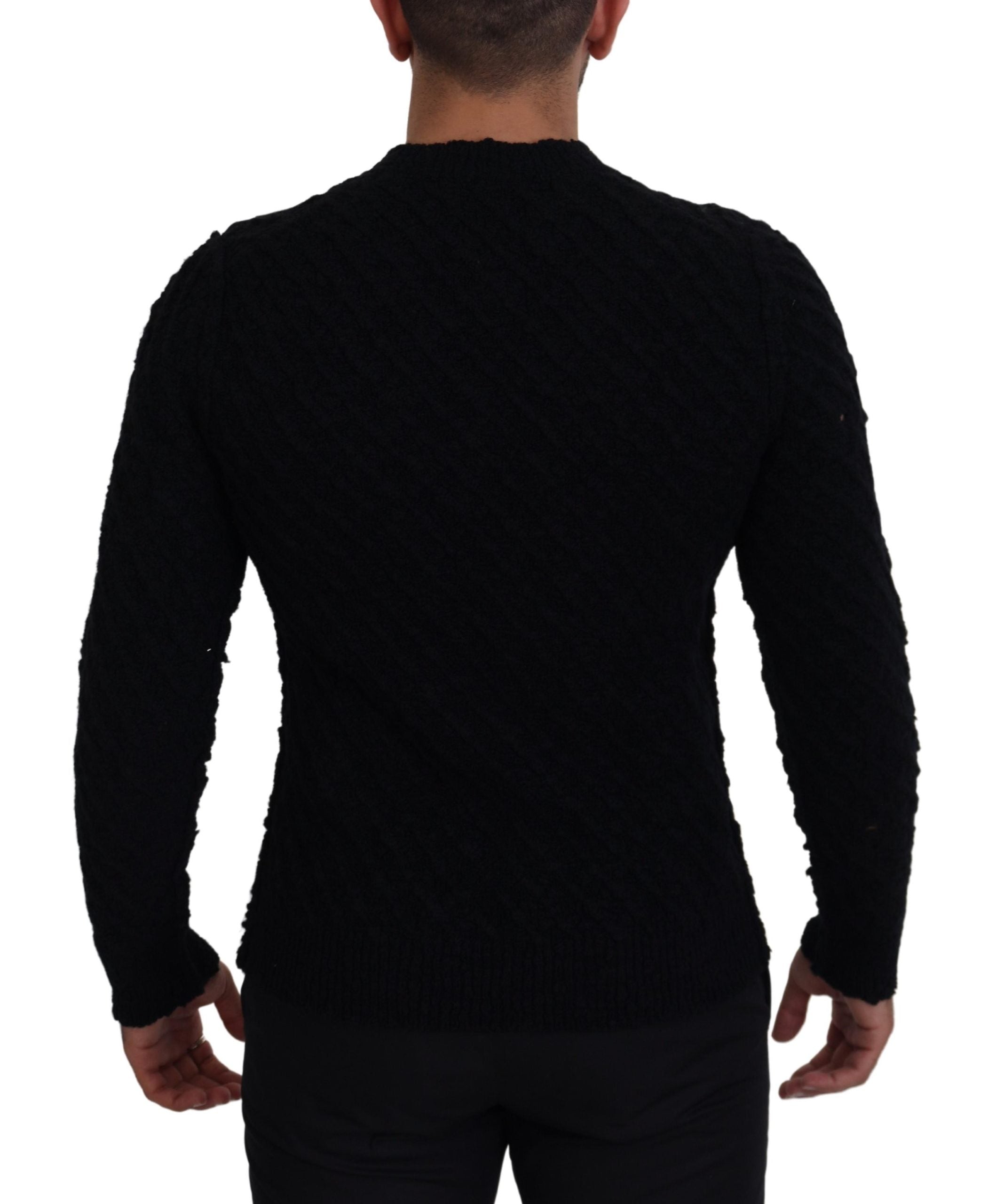 Black Wool V-neck Knitted Pullover Sweater - ventzia