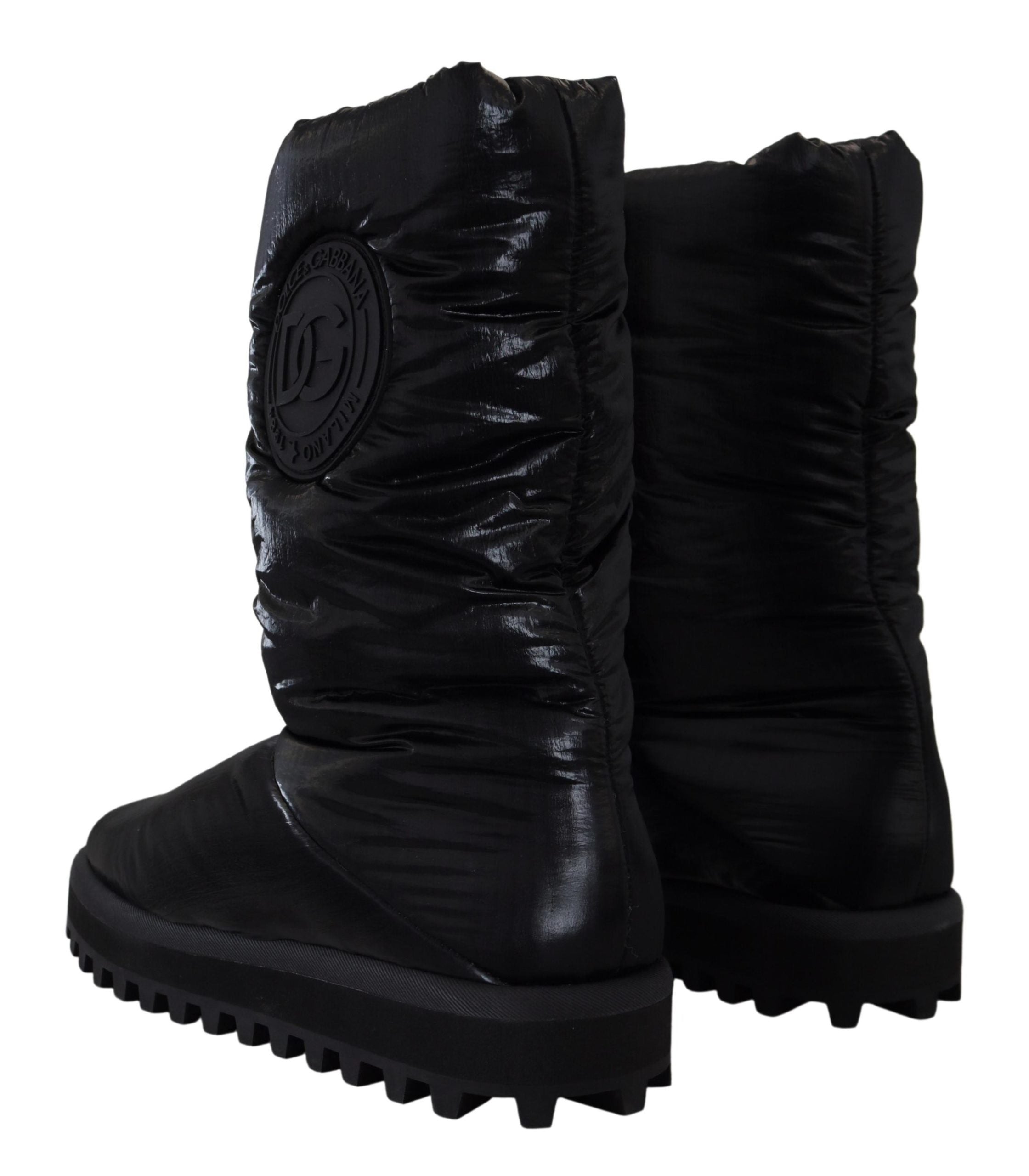 Black Boots Padded Mid Calf Winter Shoes - ventzia