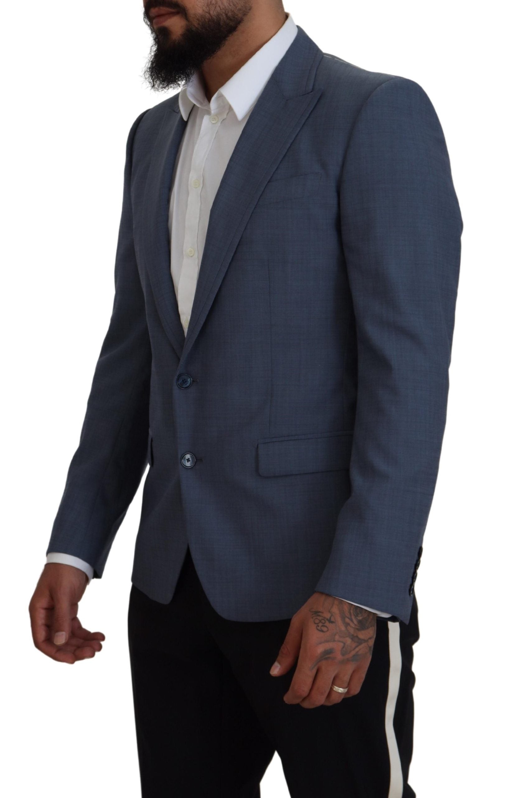 Blue Wool Stretch Slim Fit Jacket Blazer - ventzia