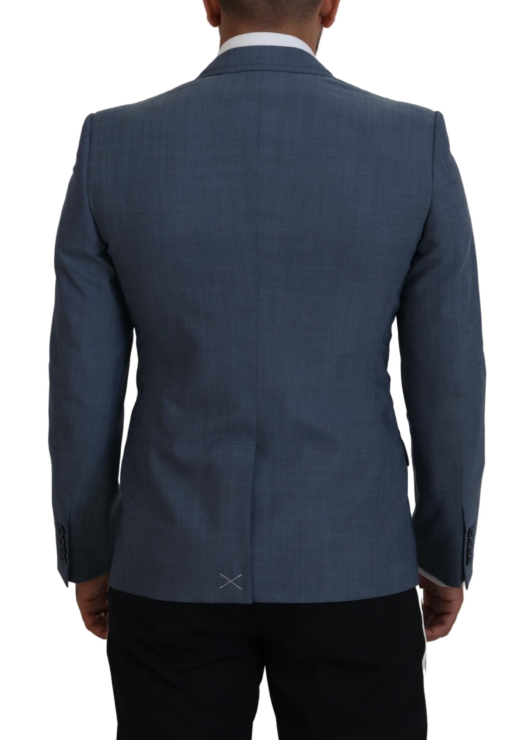 Blue Wool Stretch Slim Fit Jacket Blazer - ventzia