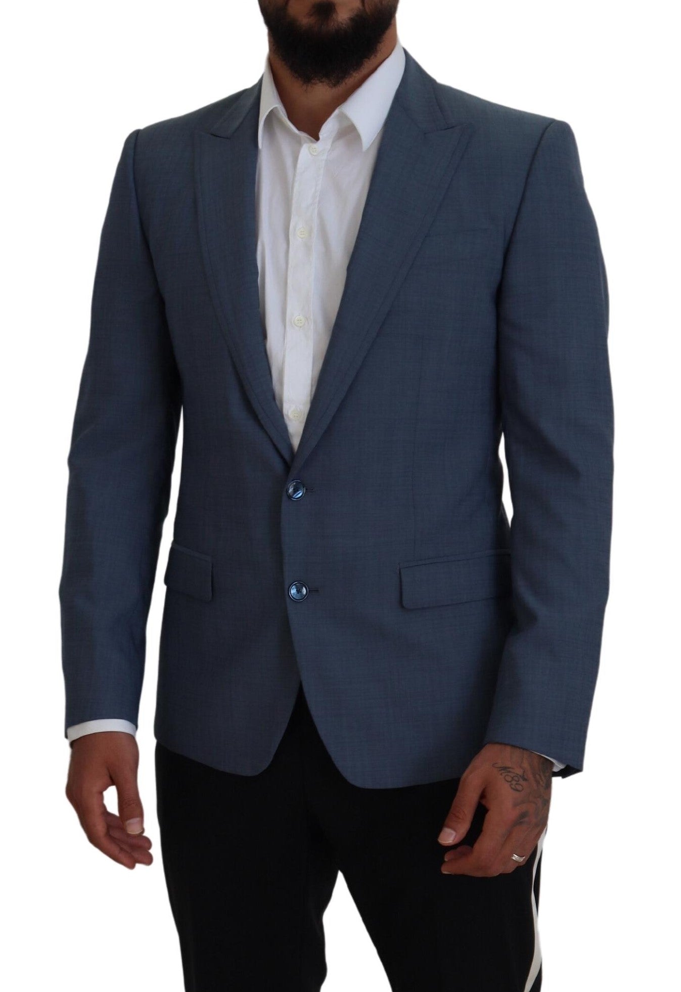 Blue Wool Stretch Slim Fit Jacket Blazer - ventzia