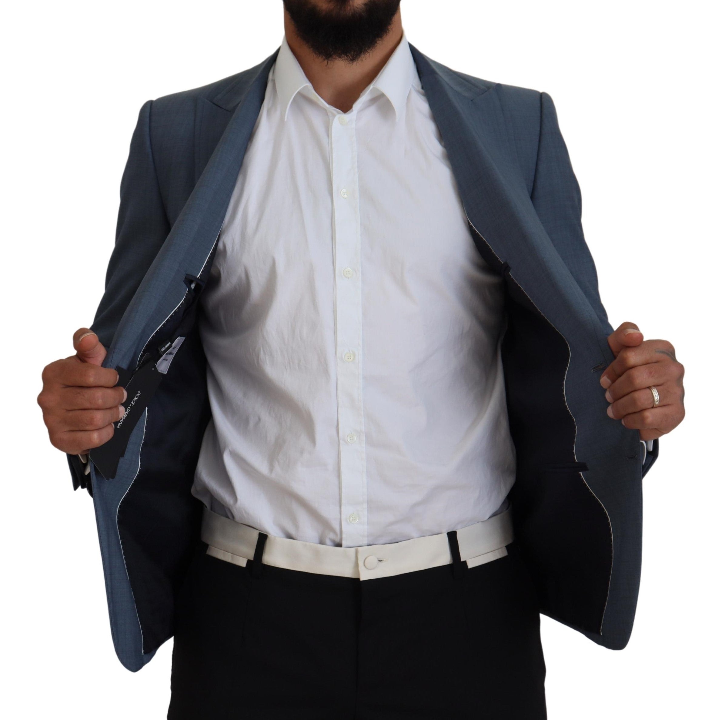 Blue Wool Stretch Slim Fit Jacket Blazer - ventzia