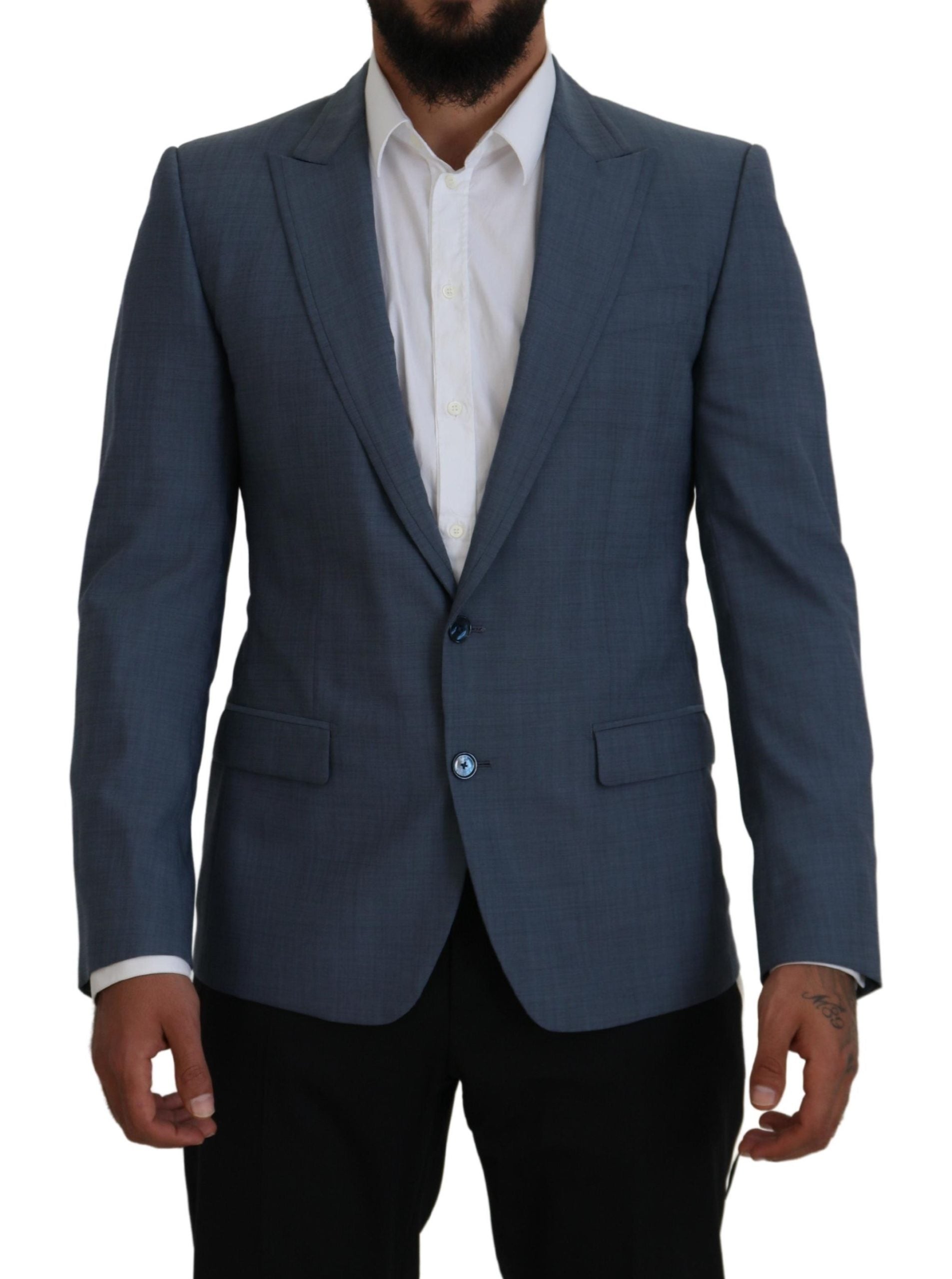 Blue Wool Stretch Slim Fit Jacket Blazer - ventzia