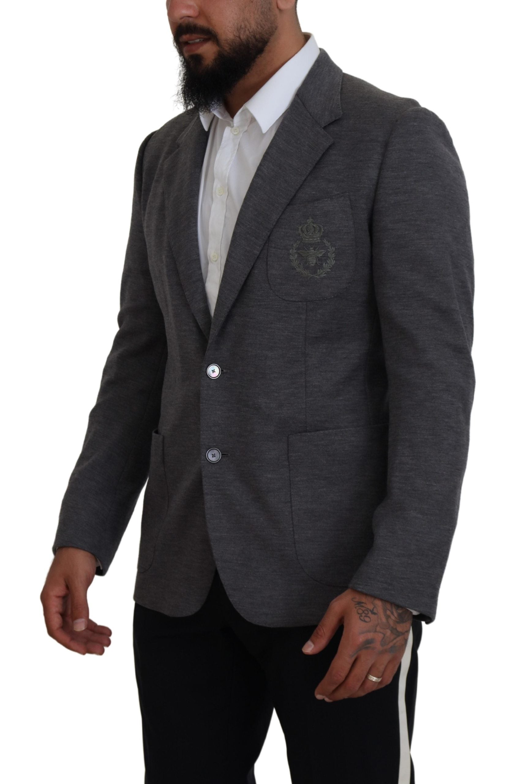 Gray Wool Stretch Slim Fit Jacket Blazer - ventzia