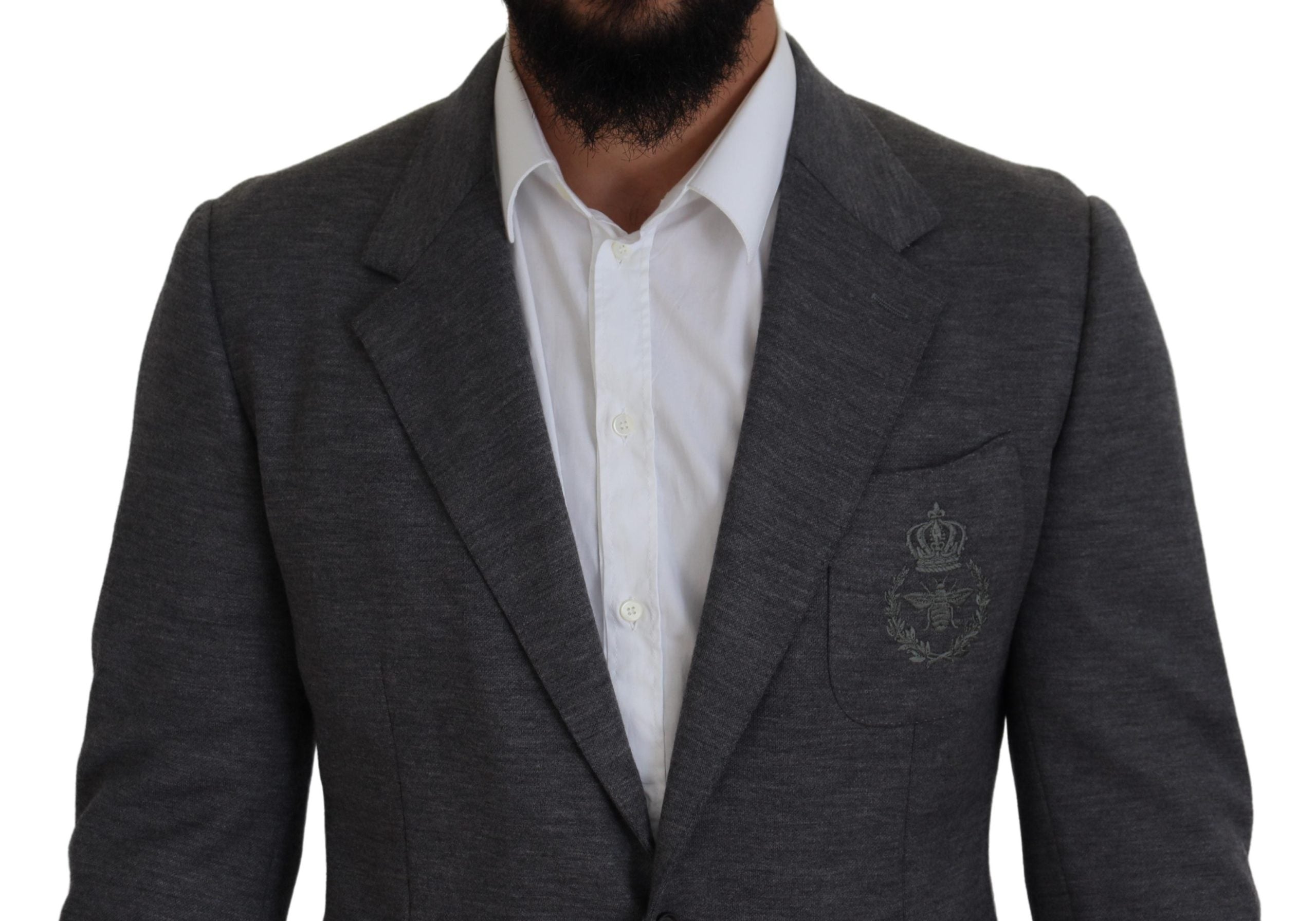 Gray Wool Stretch Slim Fit Jacket Blazer - ventzia