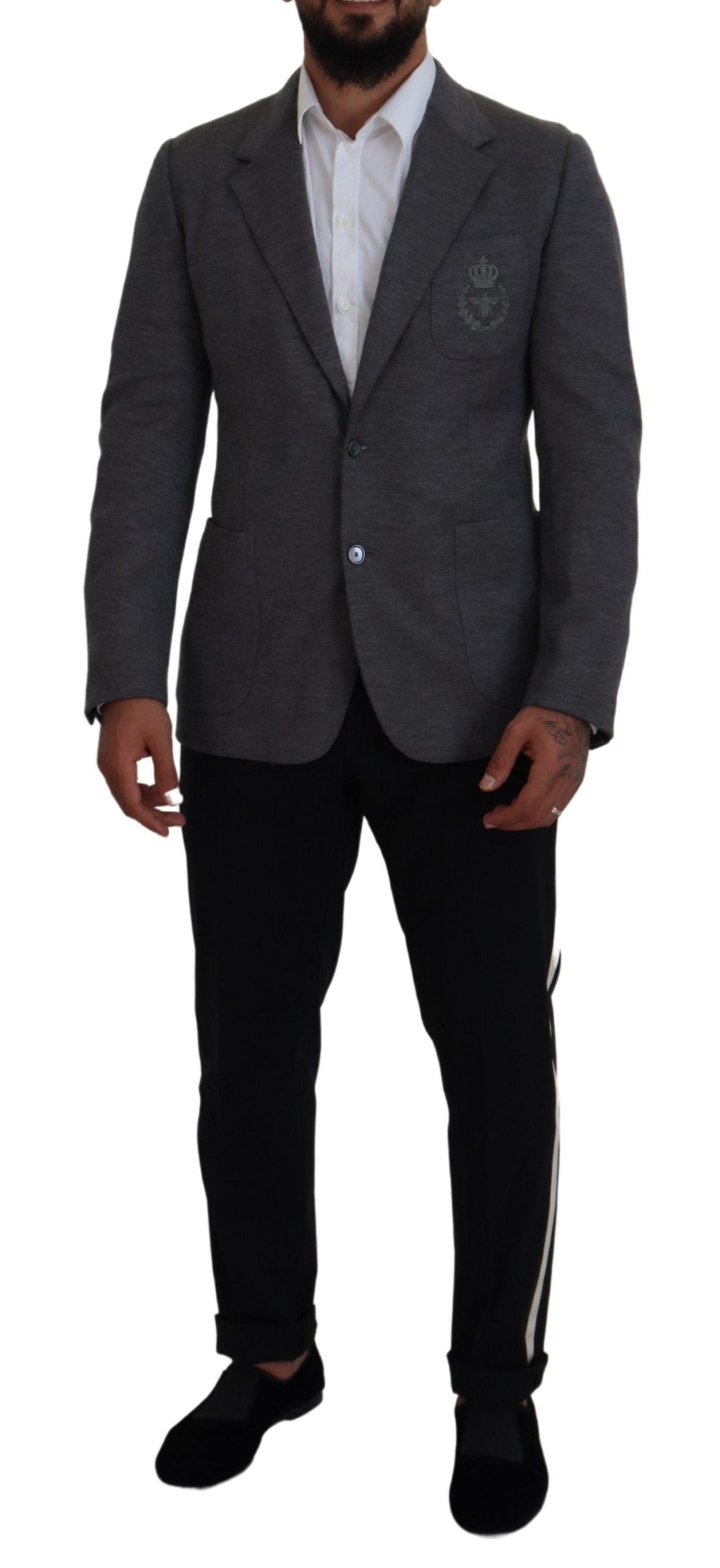 Gray Wool Stretch Slim Fit Jacket Blazer - ventzia