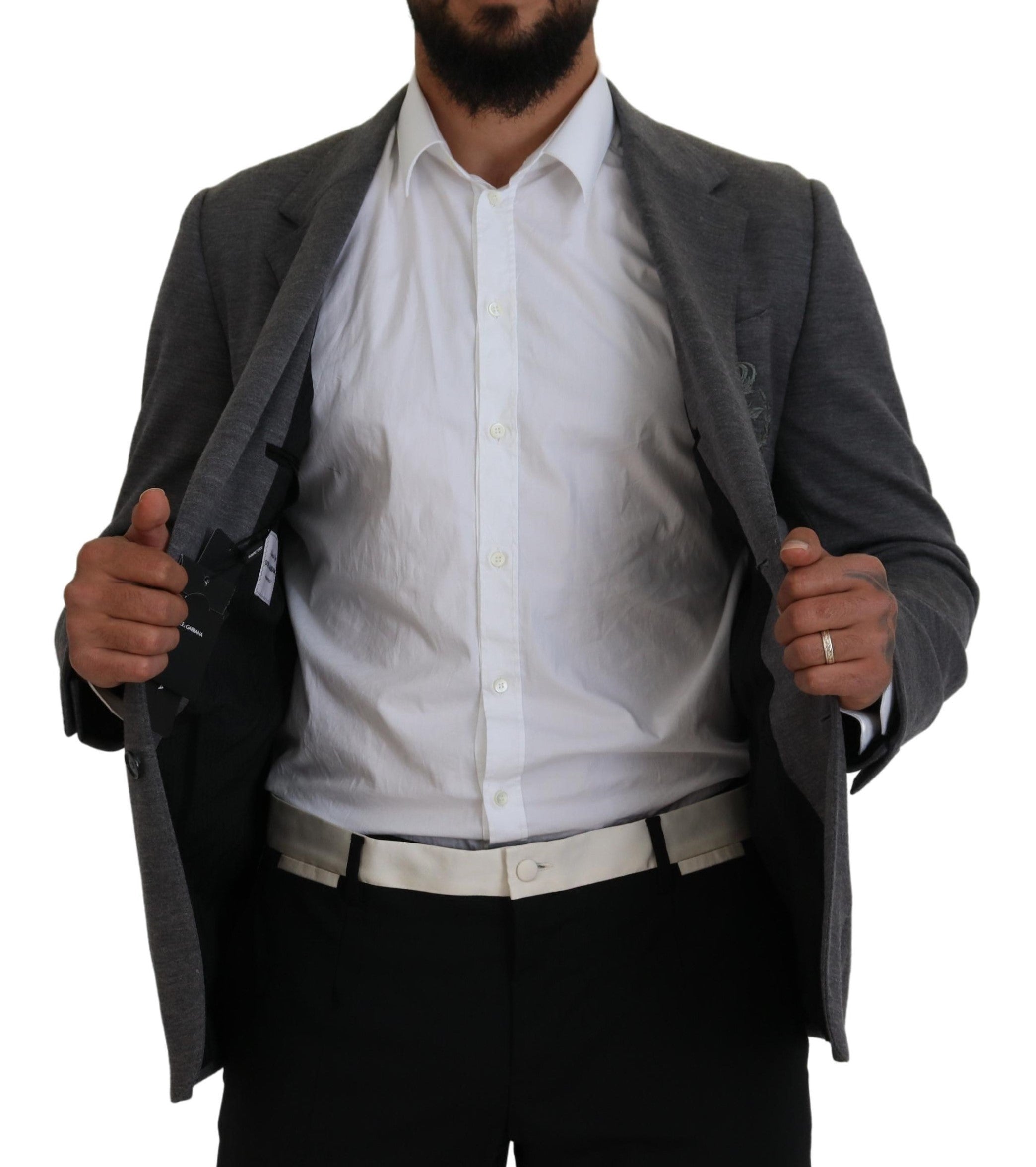 Gray Wool Stretch Slim Fit Jacket Blazer - ventzia