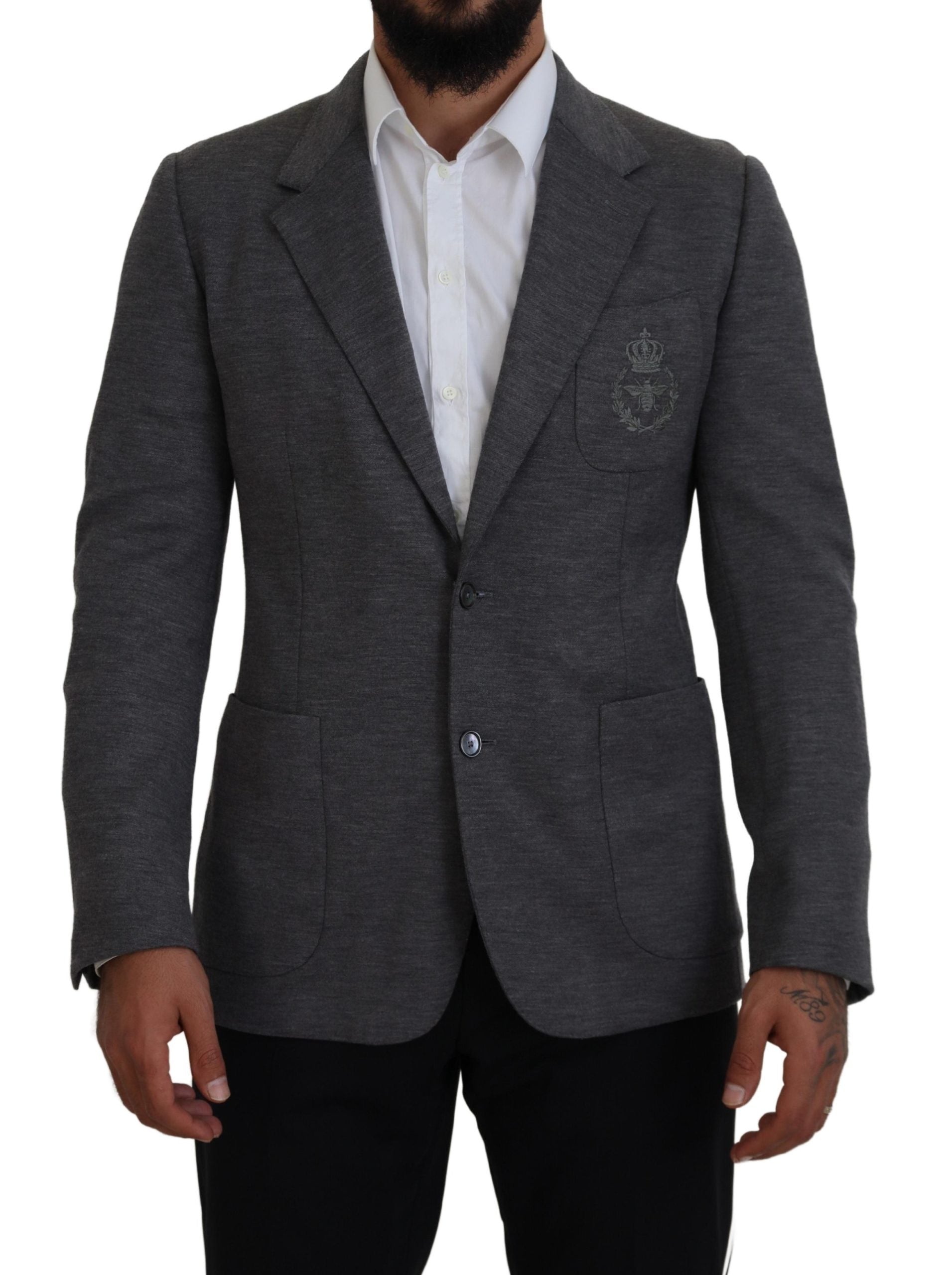 Gray Wool Stretch Slim Fit Jacket Blazer - ventzia