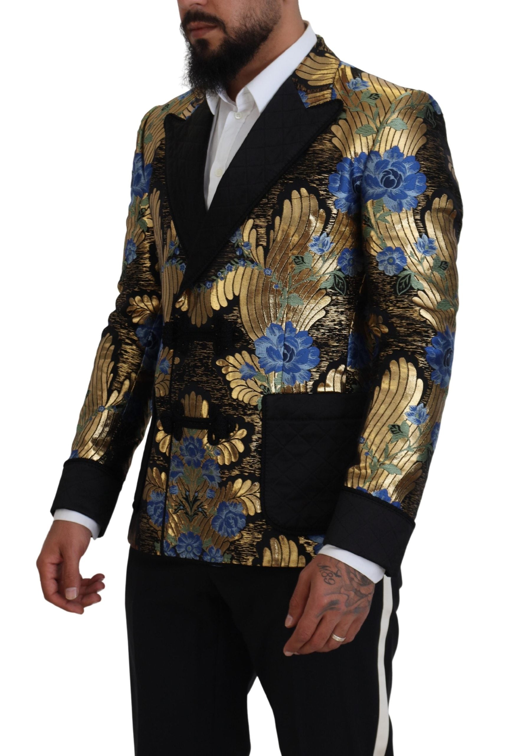 Gold Lurex Double Breasted Jacket Blazer - ventzia