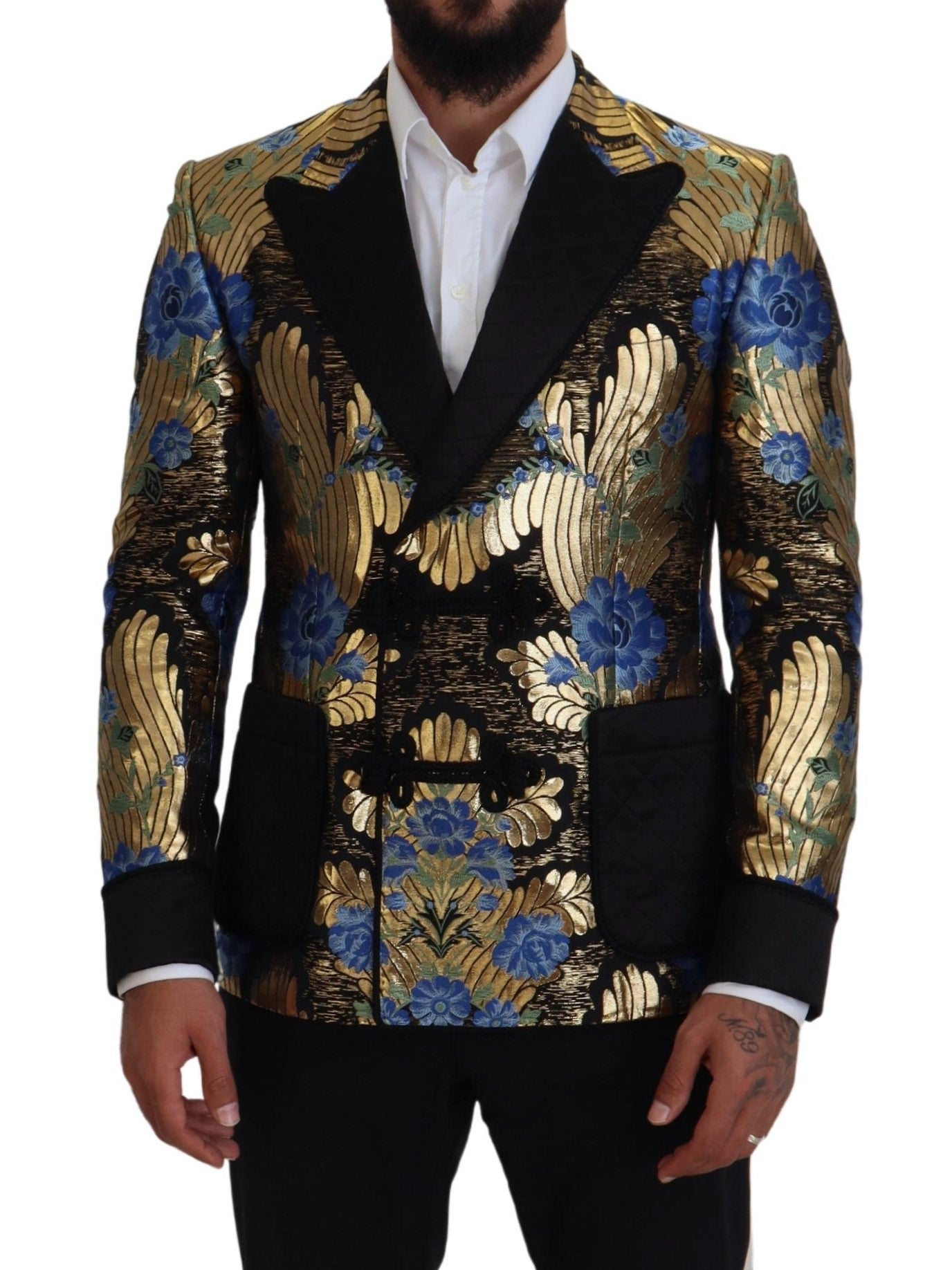Gold Lurex Double Breasted Jacket Blazer - ventzia