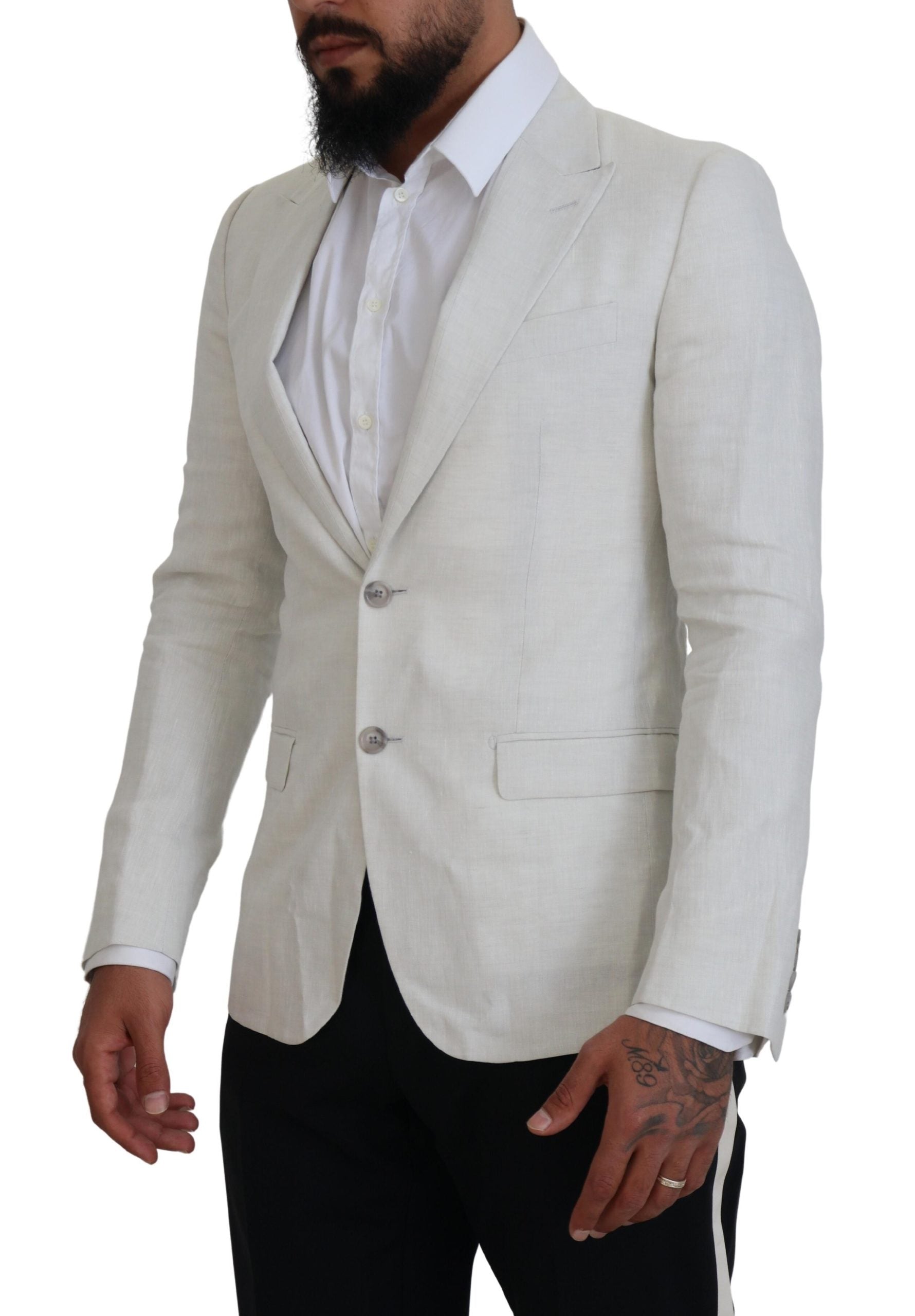 White Linen Slim Fit Jacket Blazer - ventzia