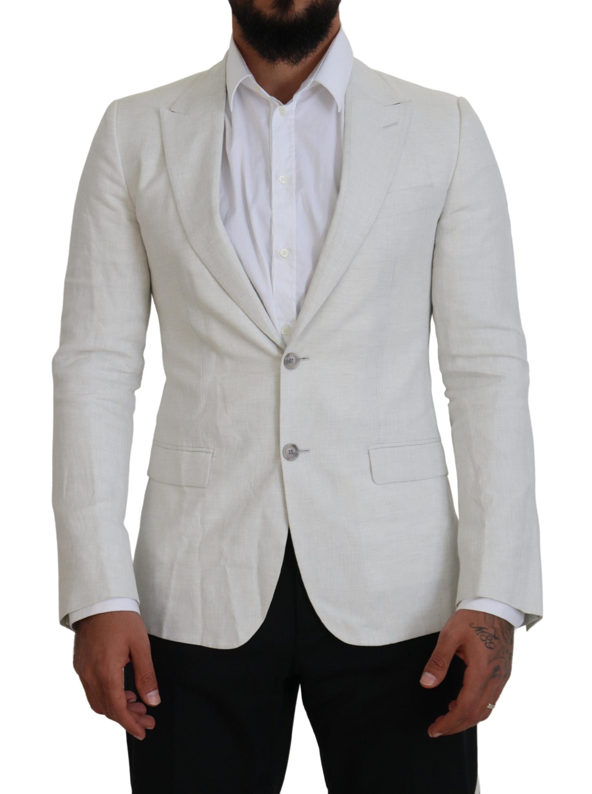 White Linen Slim Fit Jacket Blazer - ventzia