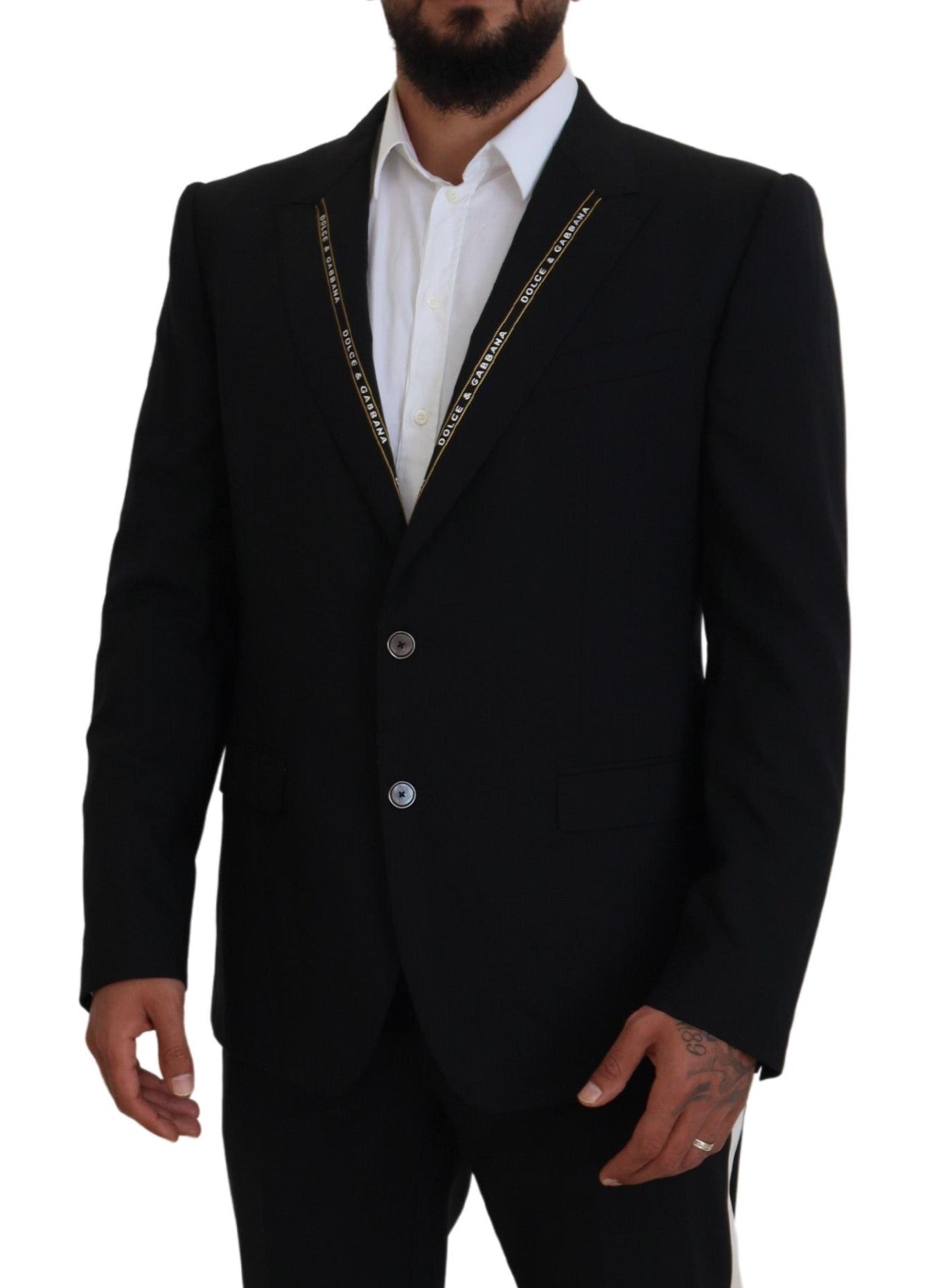 Black Wool Stretch Slim Fit Jacket Blazer - ventzia