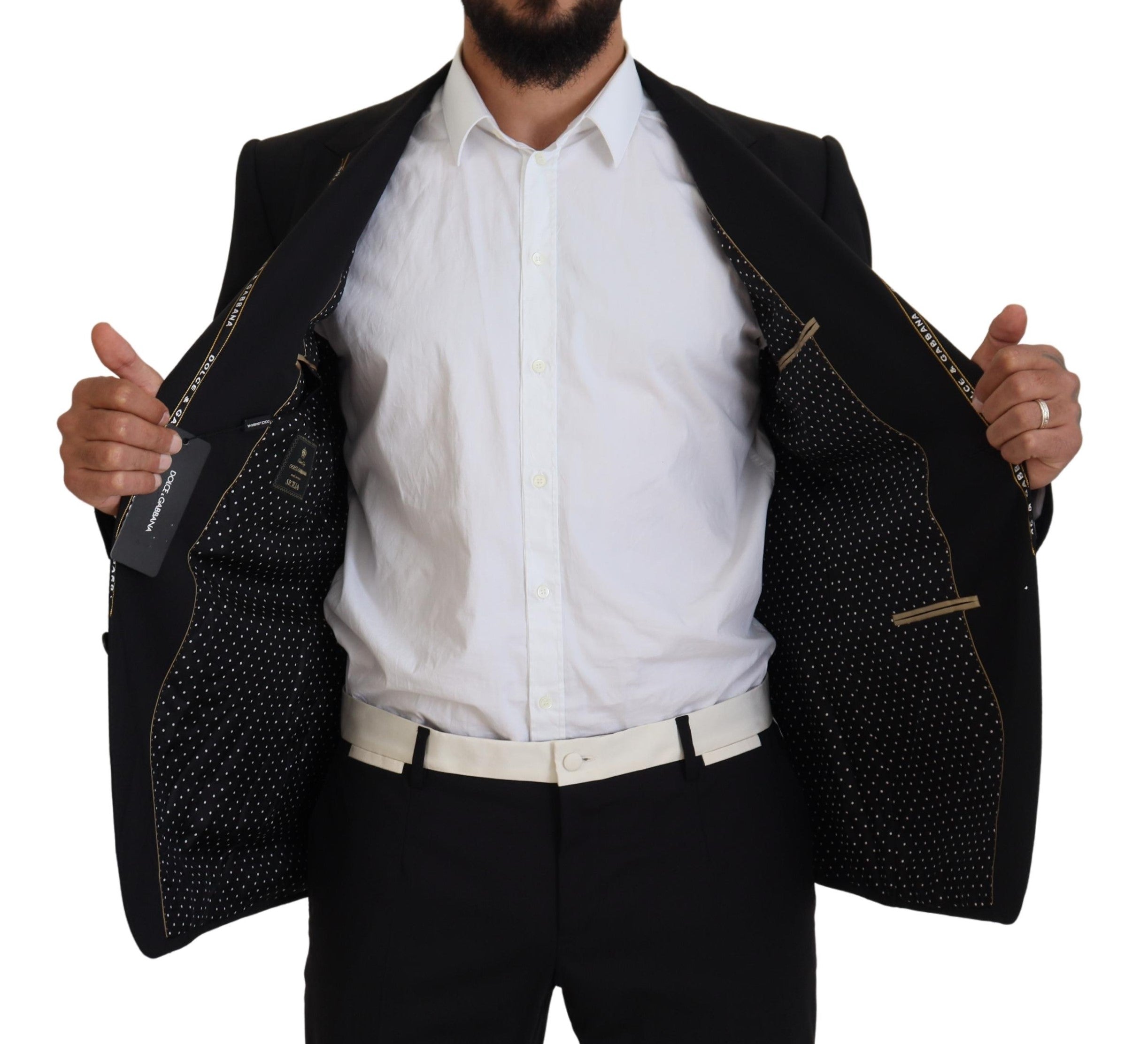 Black Wool Stretch Slim Fit Jacket Blazer - ventzia