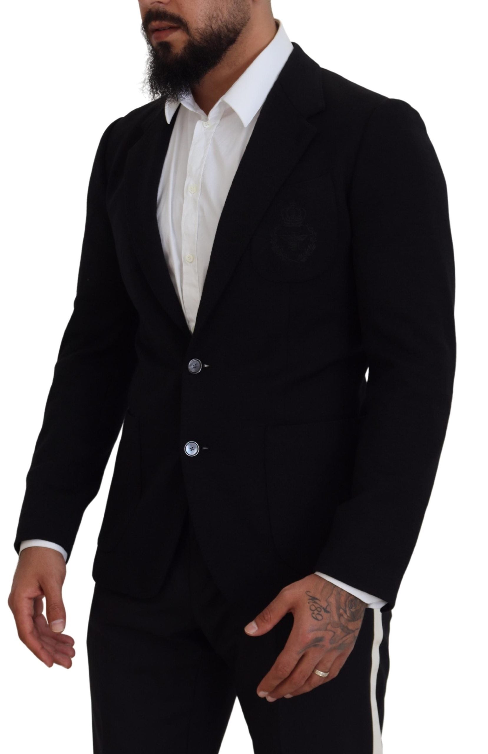 Black Wool Crown Slim Fit Jacket Blazer - ventzia