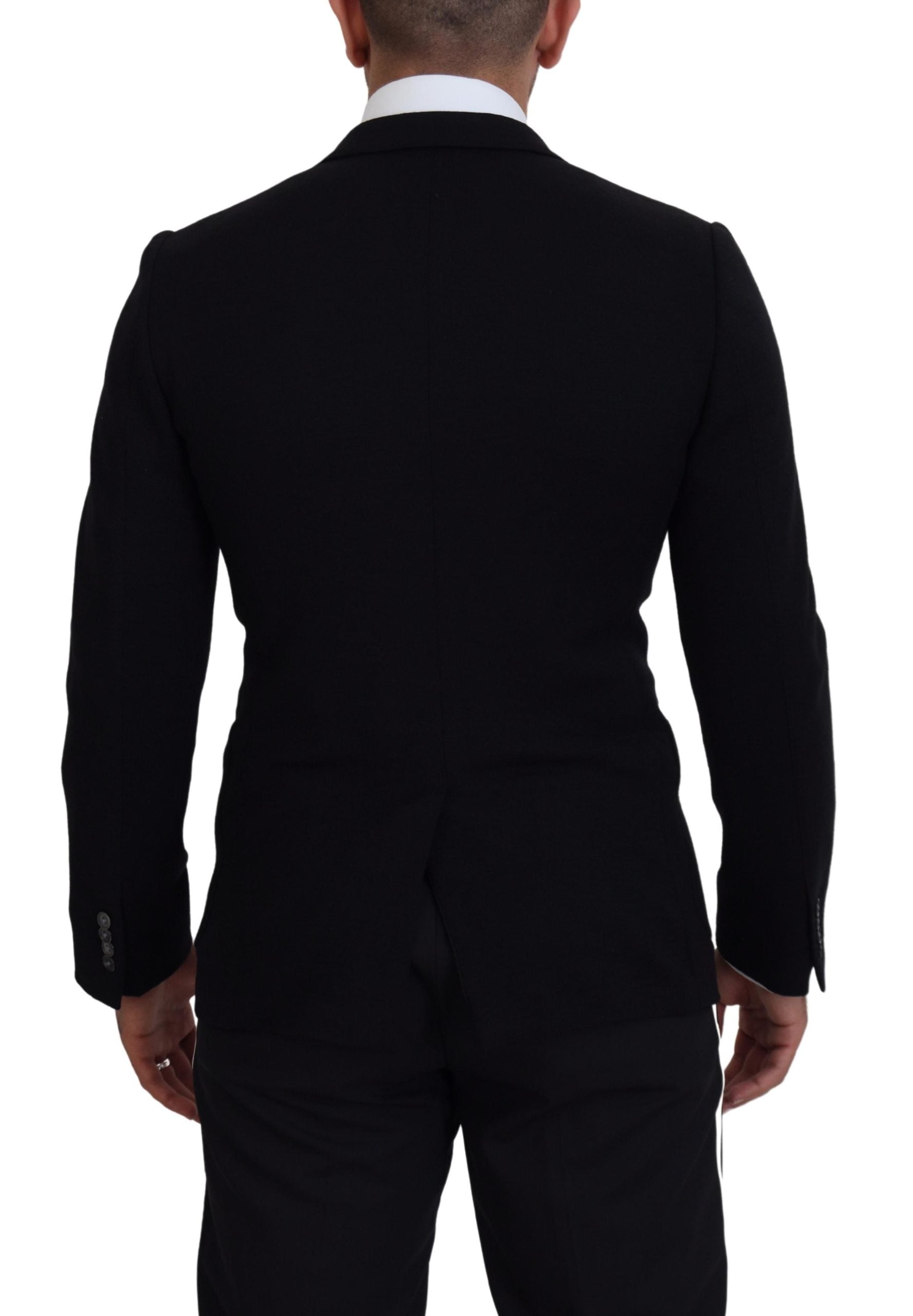 Black Wool Crown Slim Fit Jacket Blazer - ventzia