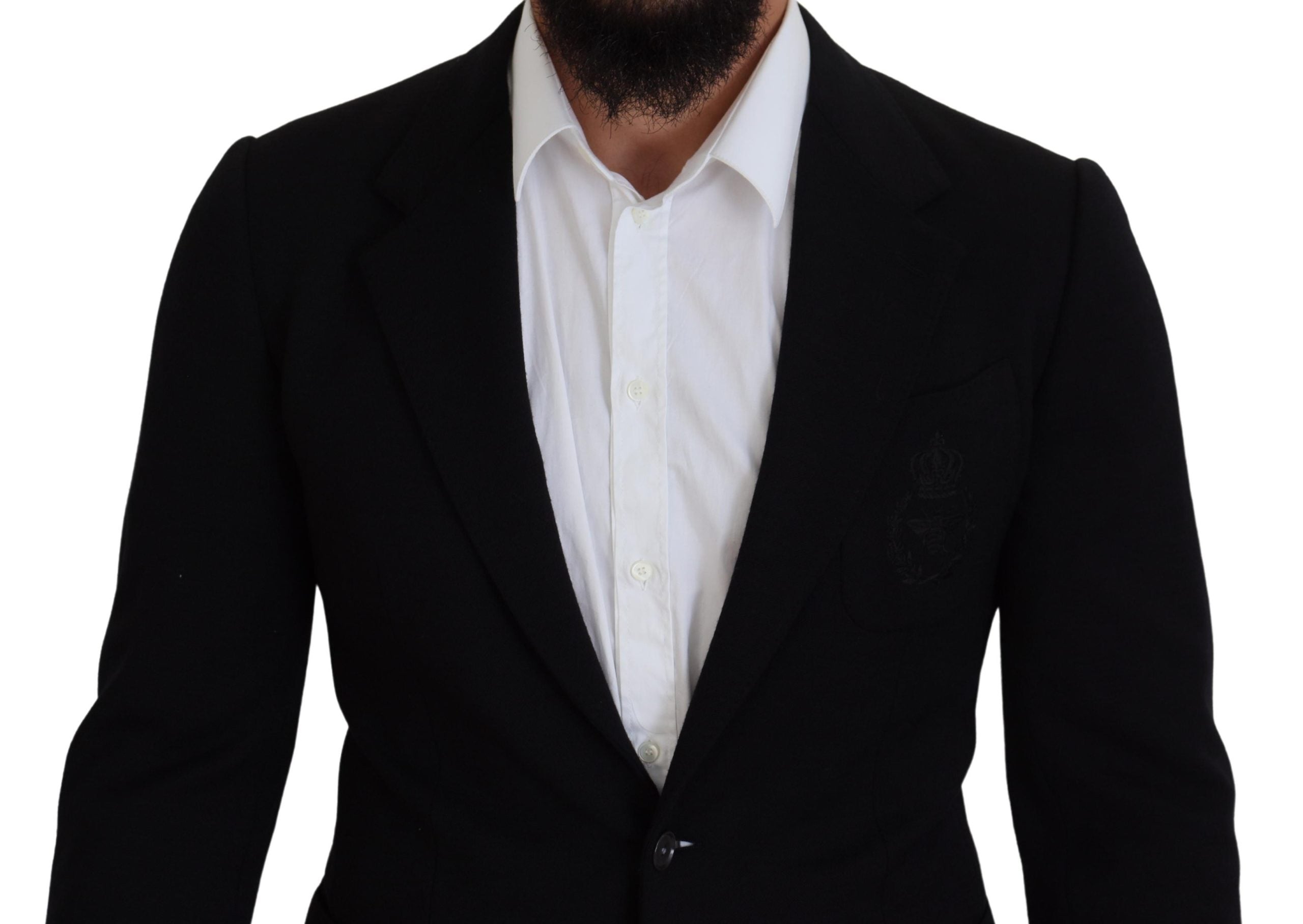 Black Wool Crown Slim Fit Jacket Blazer - ventzia