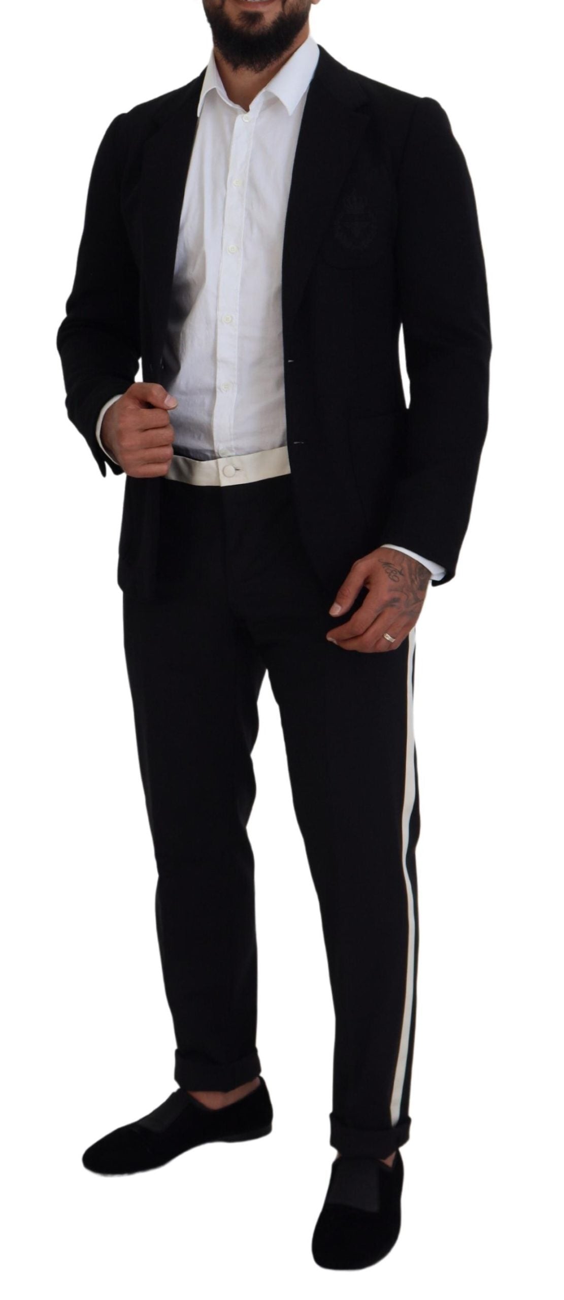 Black Wool Crown Slim Fit Jacket Blazer - ventzia