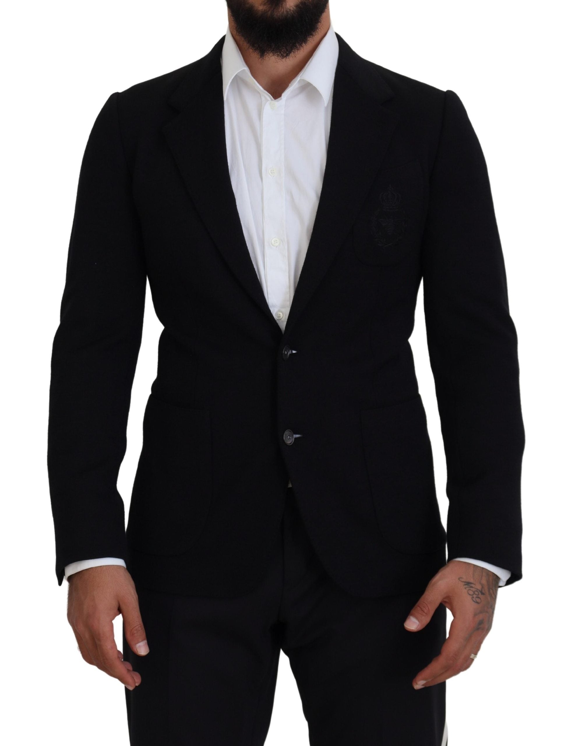 Black Wool Crown Slim Fit Jacket Blazer - ventzia