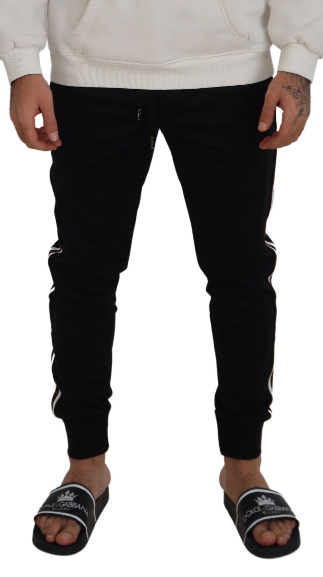 Black DG Print Mens Jogger Pants - ventzia