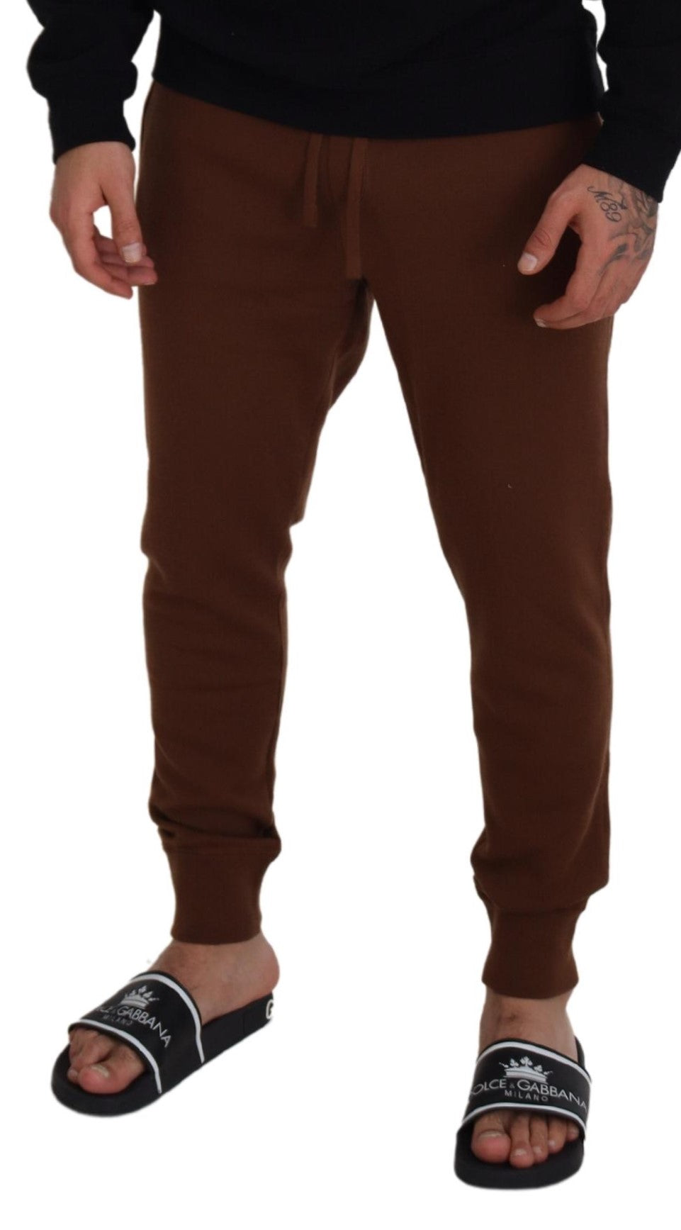Brown Cashmere Men Drawstring Jogger Pants - ventzia