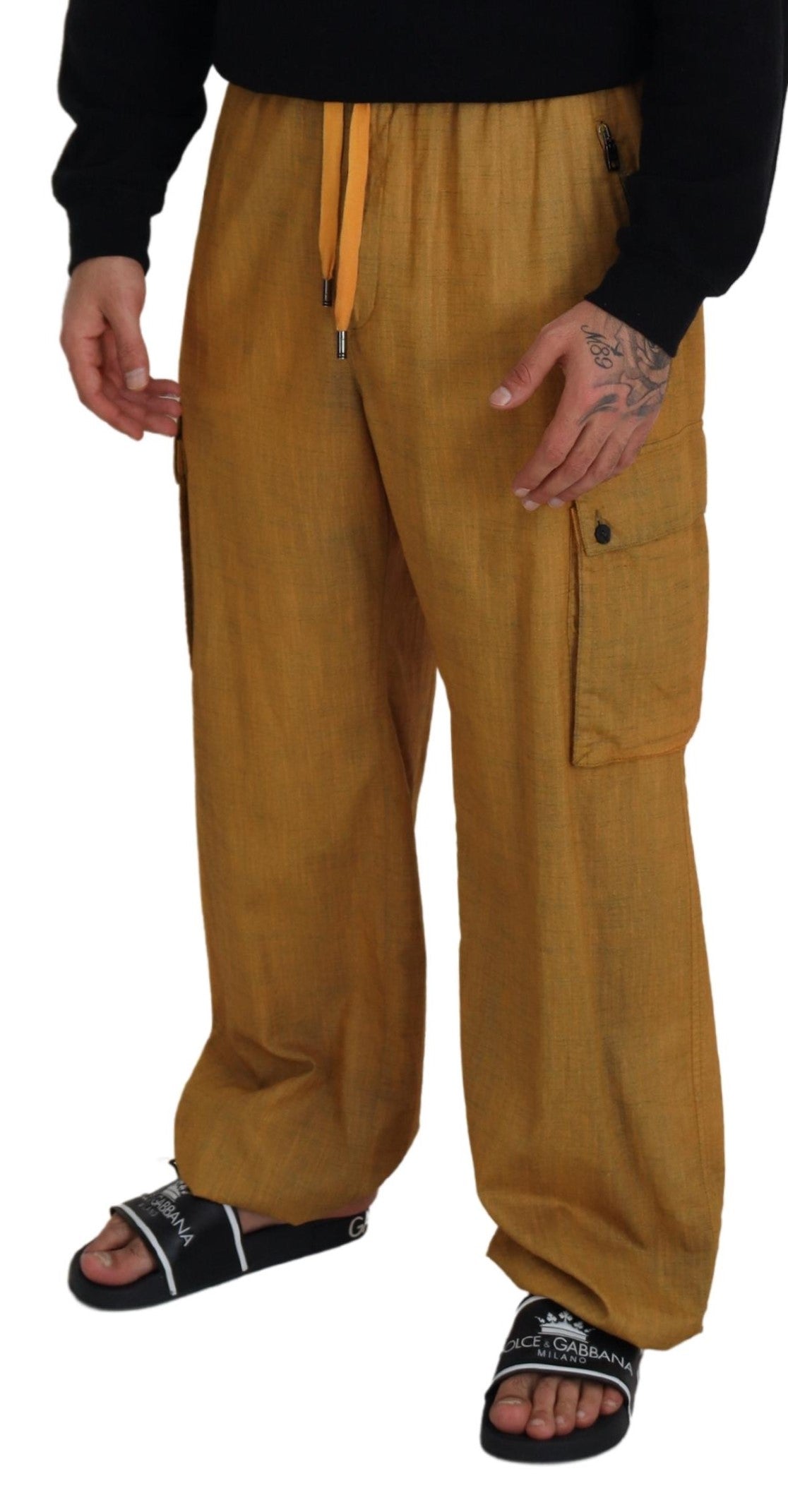 Brown Linen Drawstring Cargo Pants - ventzia