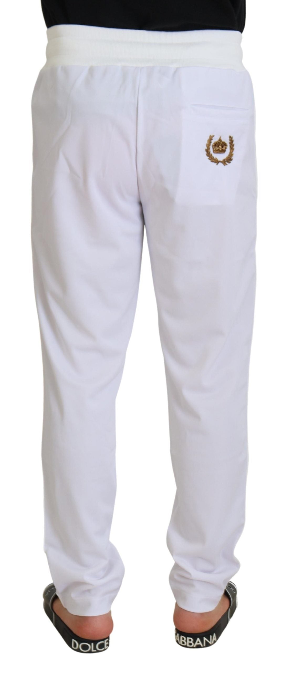 White Polyester Crown Logo Jogger Pants - ventzia