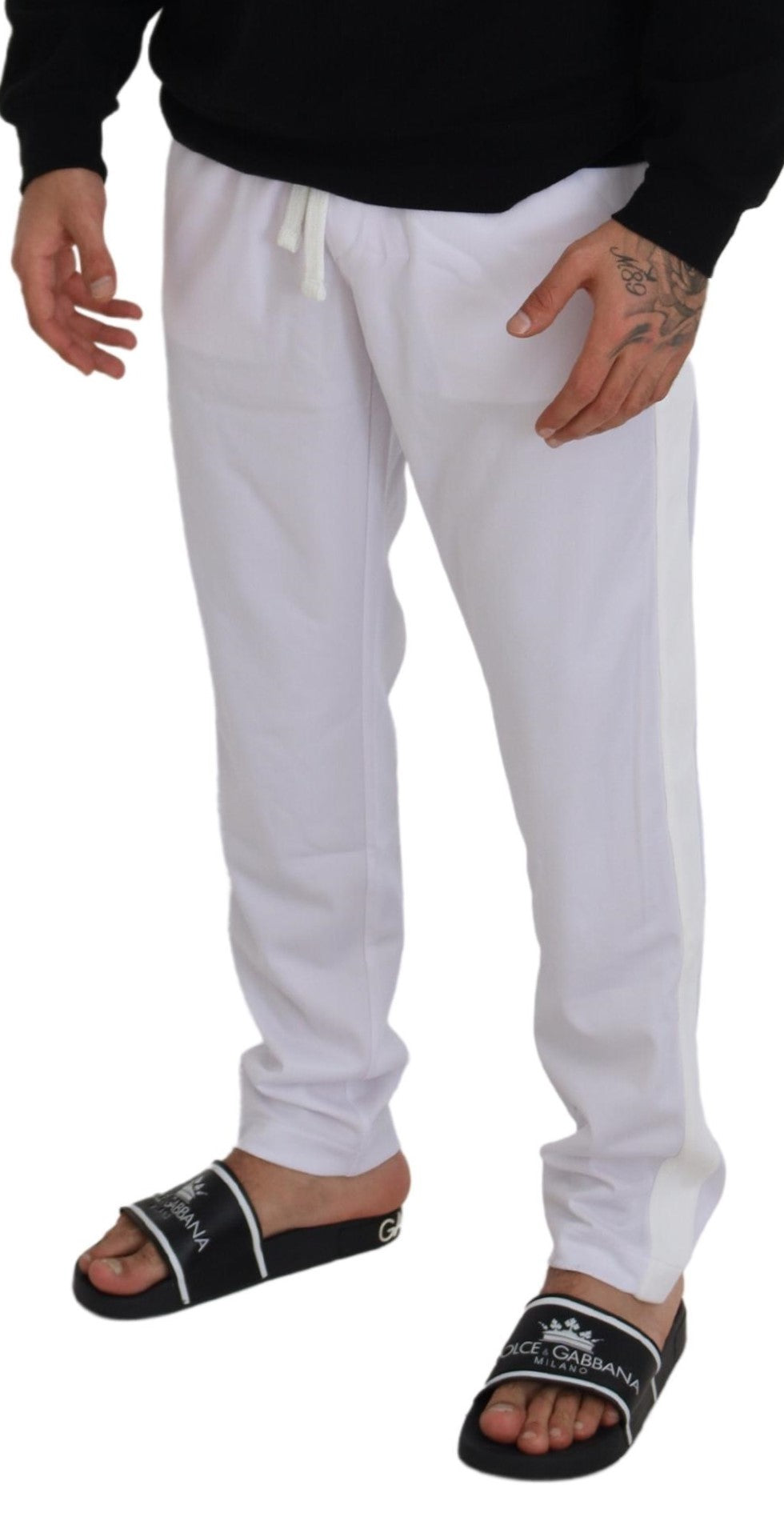 White Polyester Crown Logo Jogger Pants - ventzia