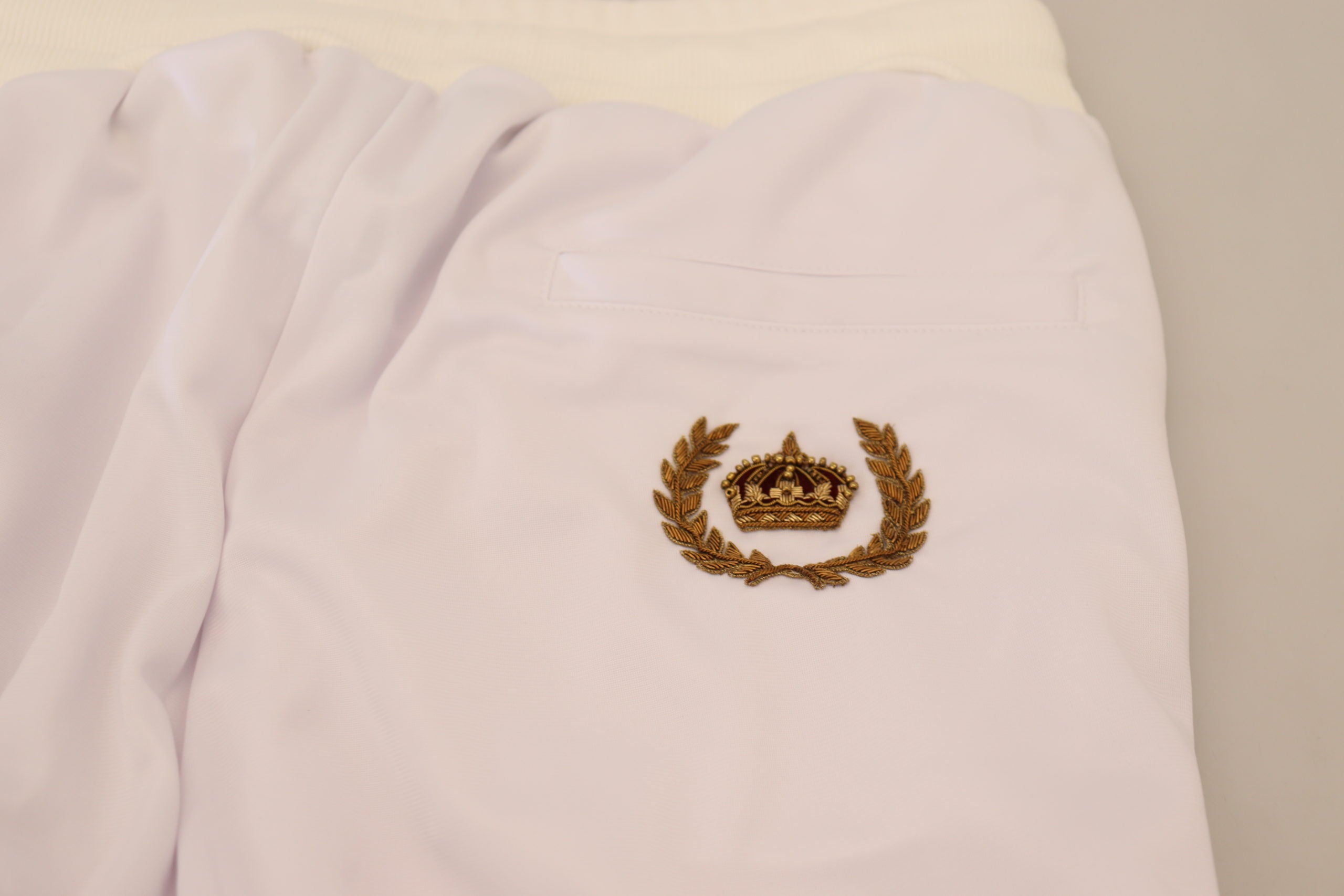 White Polyester Crown Logo Jogger Pants - ventzia