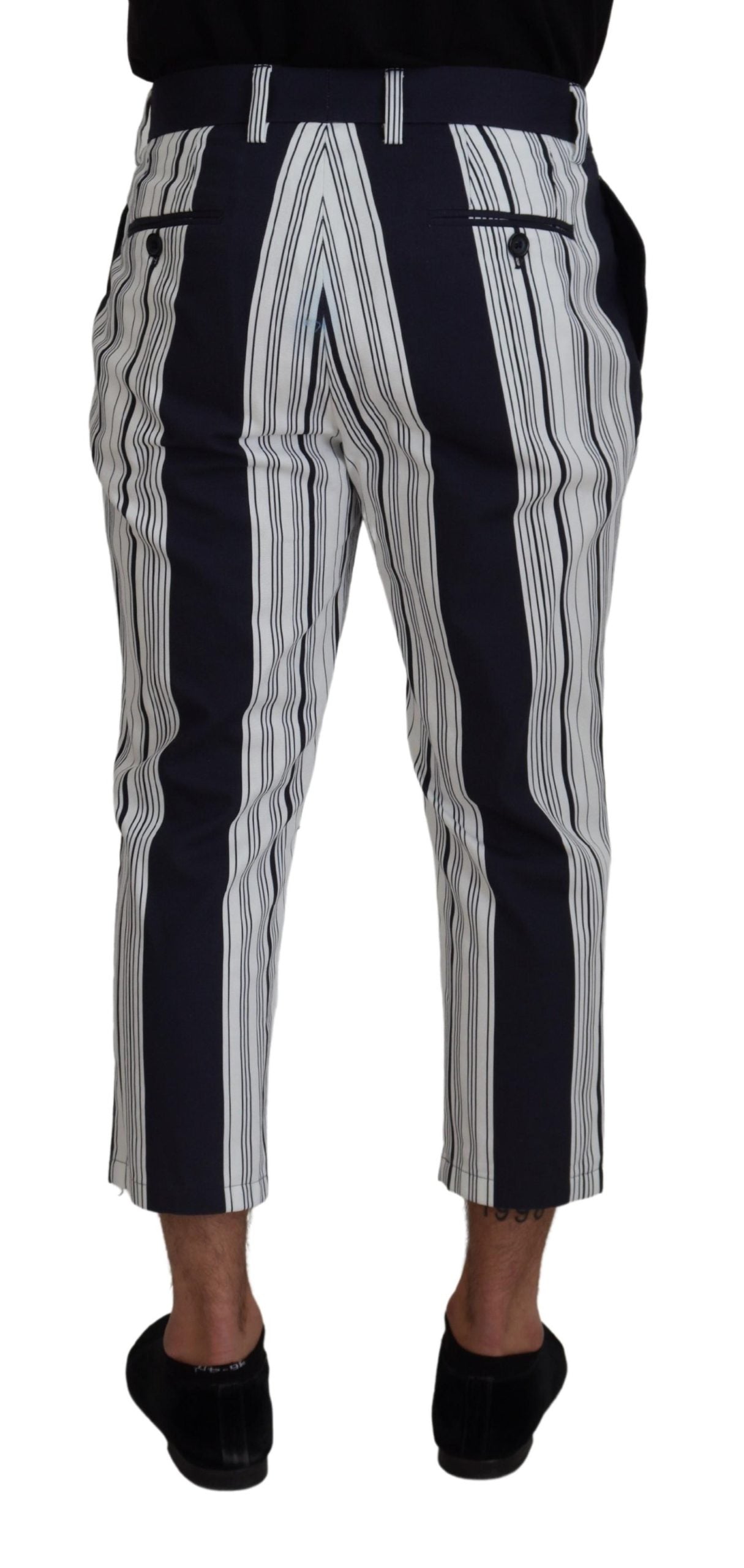 White Cotton Striped Cropped Pants - ventzia