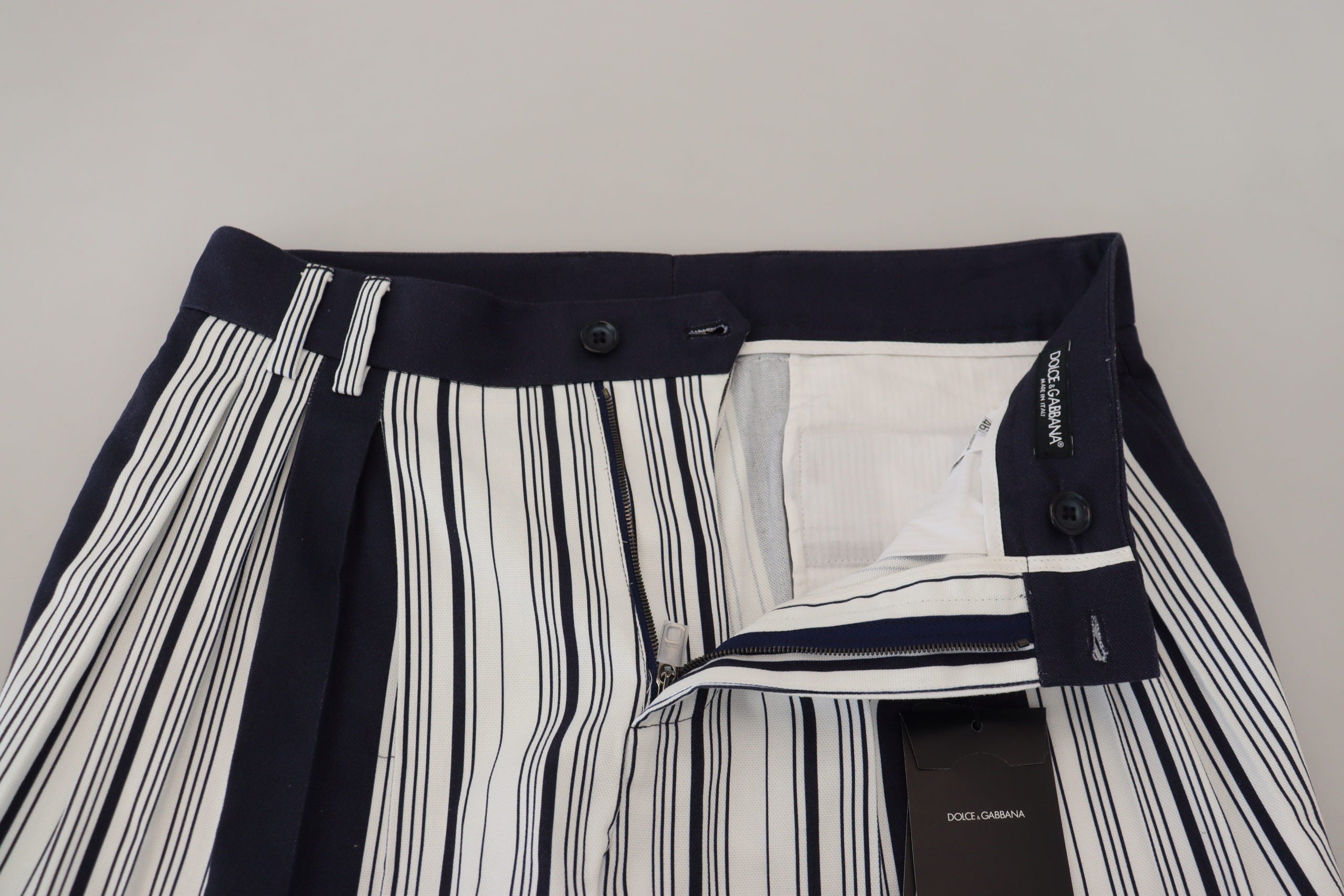 White Cotton Striped Cropped Pants - ventzia