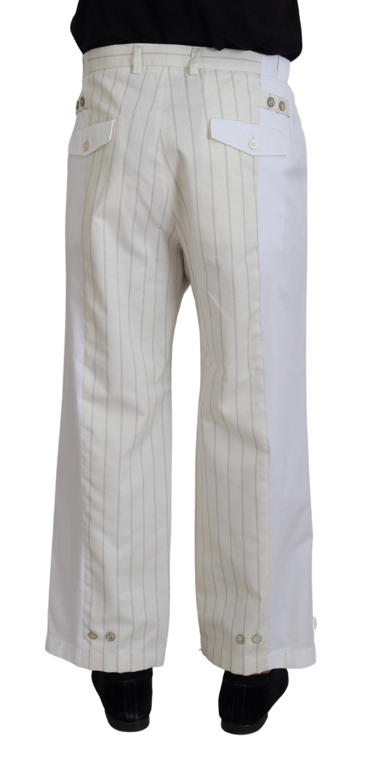 White Cotton Striped Formal Pants - ventzia