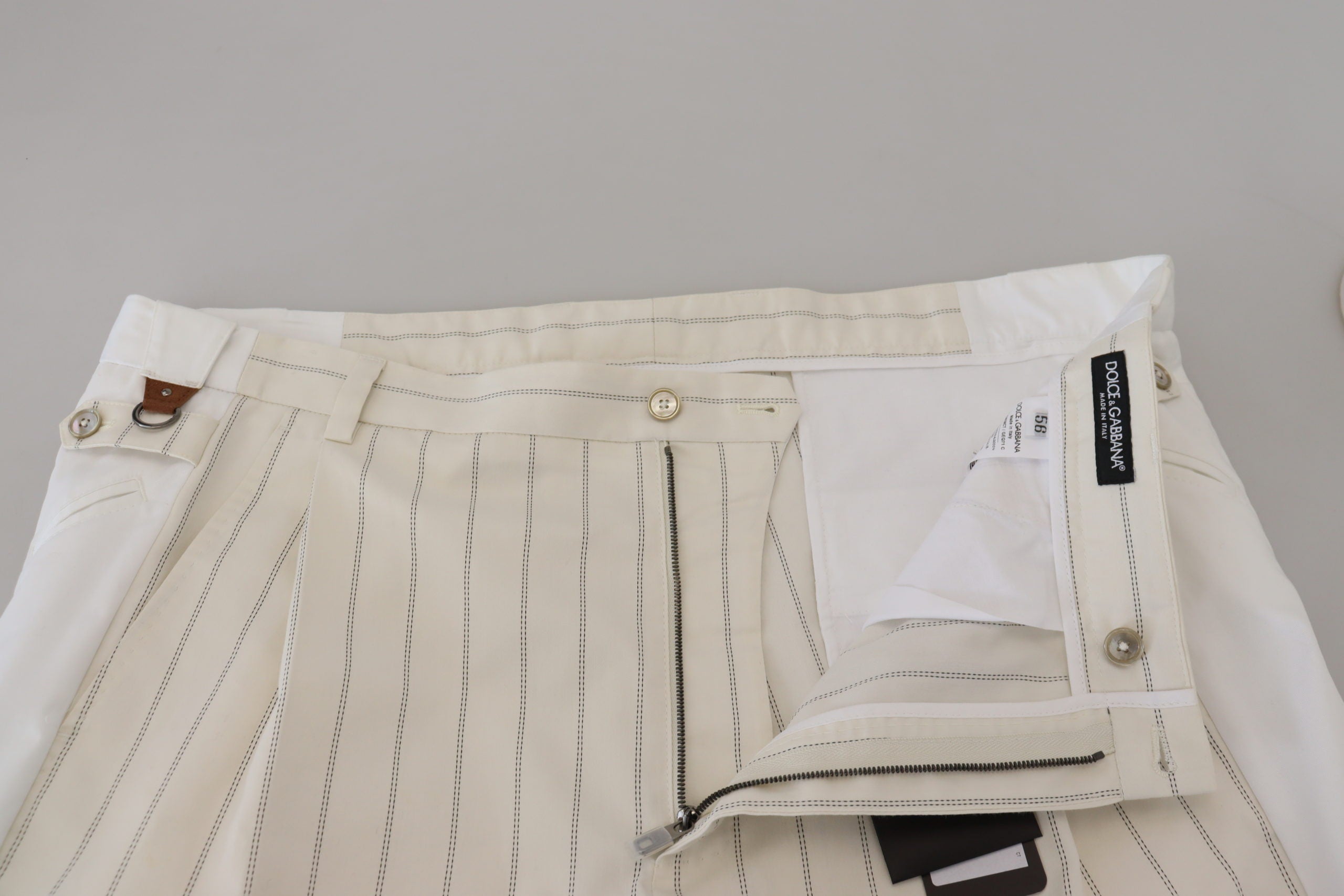 White Cotton Striped Formal Pants - ventzia