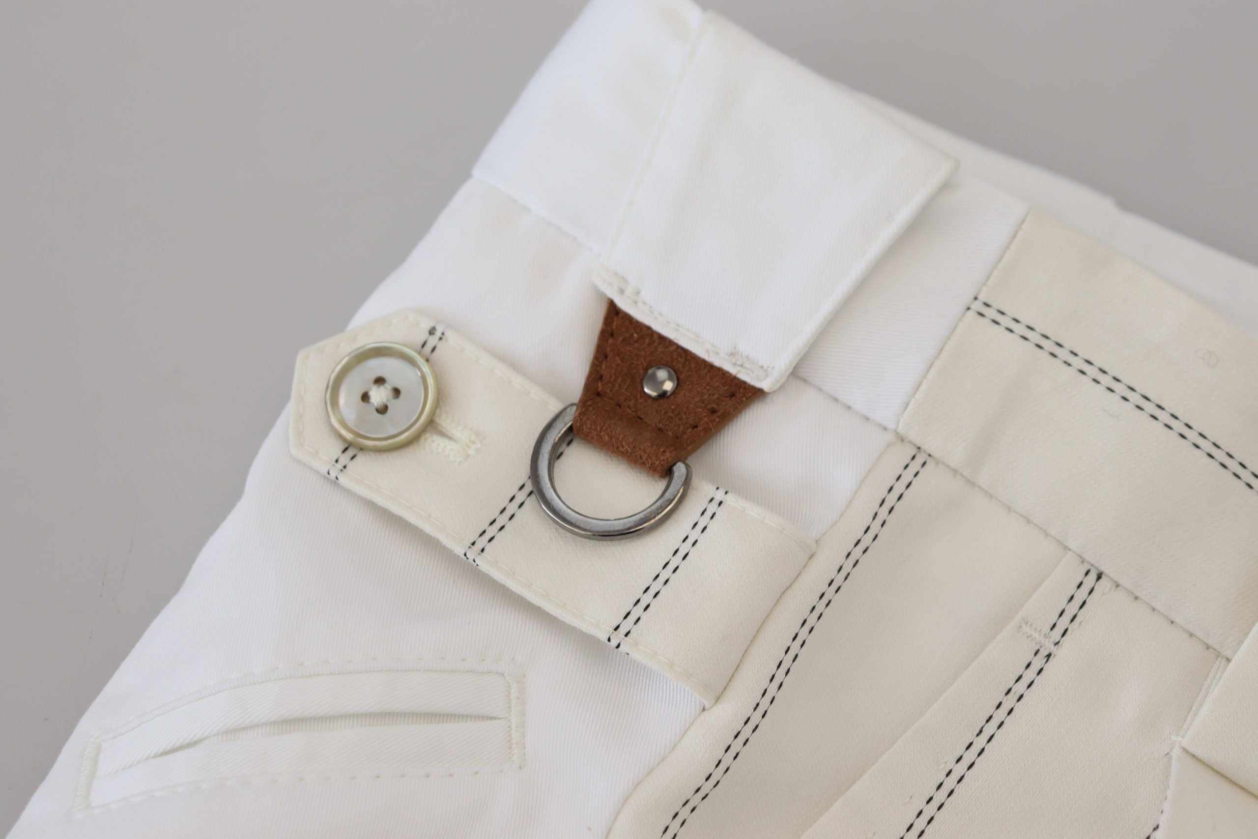 White Cotton Striped Formal Pants - ventzia