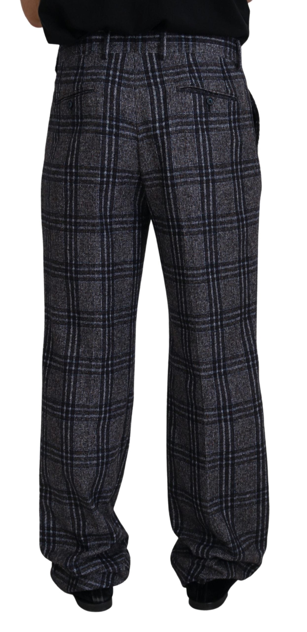Gray Checkered Mid Waist Men Pants - ventzia