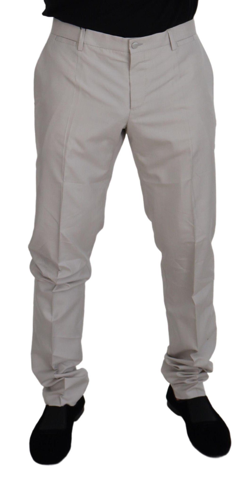 Off White Silk Mid Waist Chino Pants - ventzia