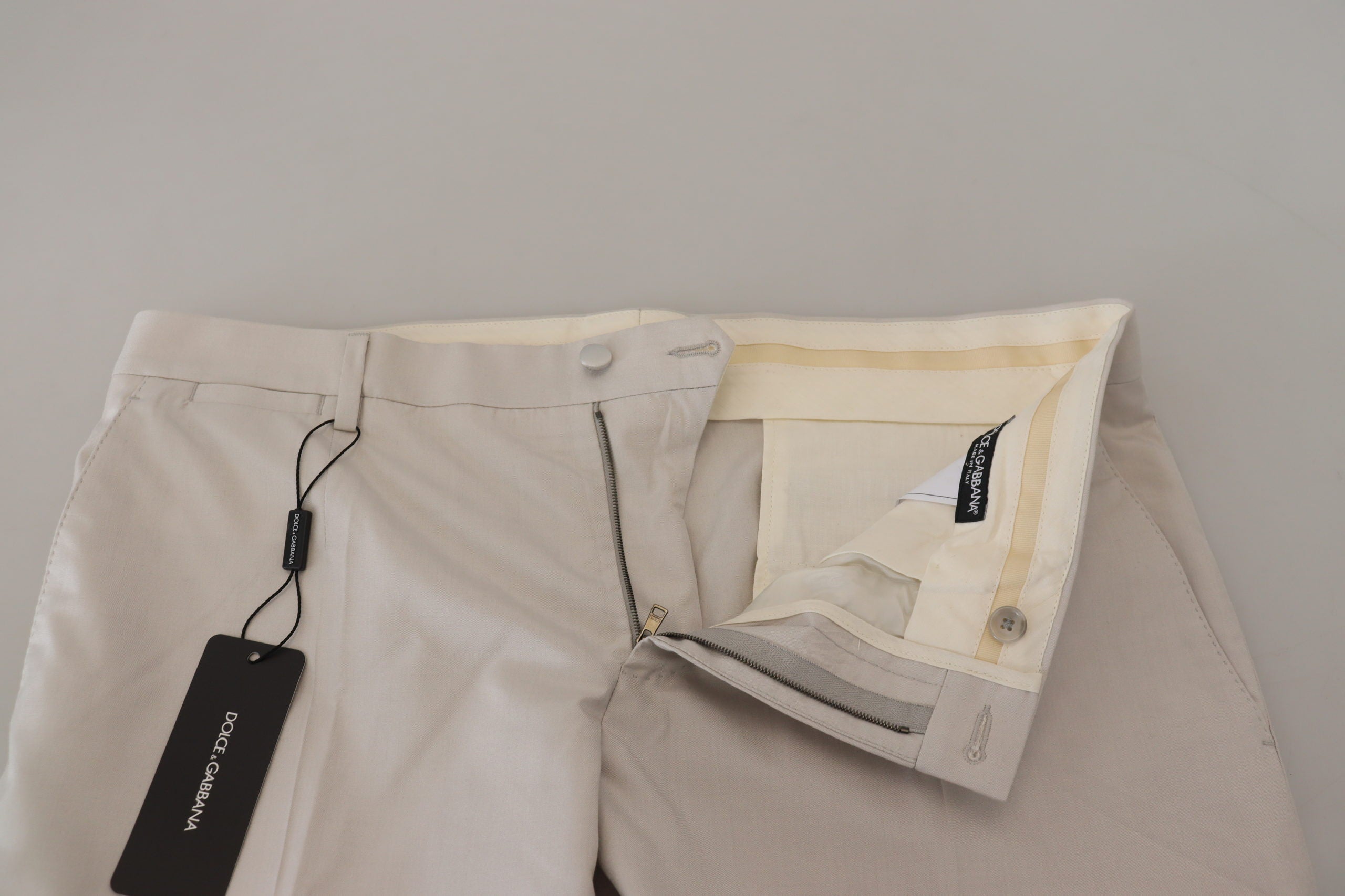 Off White Silk Mid Waist Chino Pants - ventzia