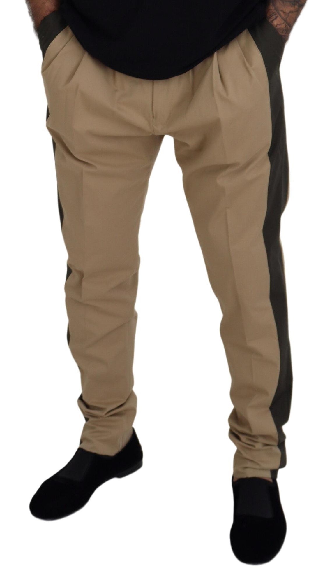 Brown Black Cotton Chino Men Pants - ventzia