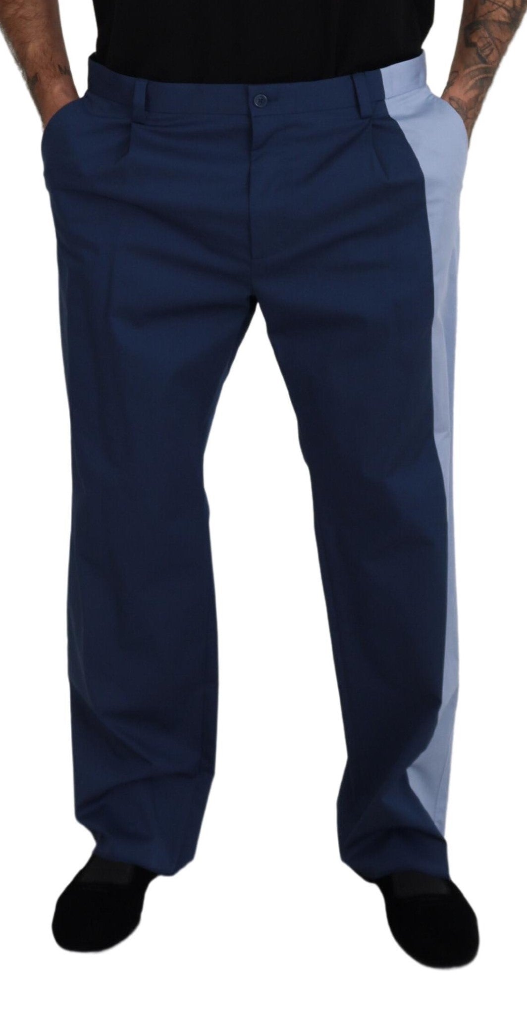 Blue Cotton Straight Fit Pants - ventzia