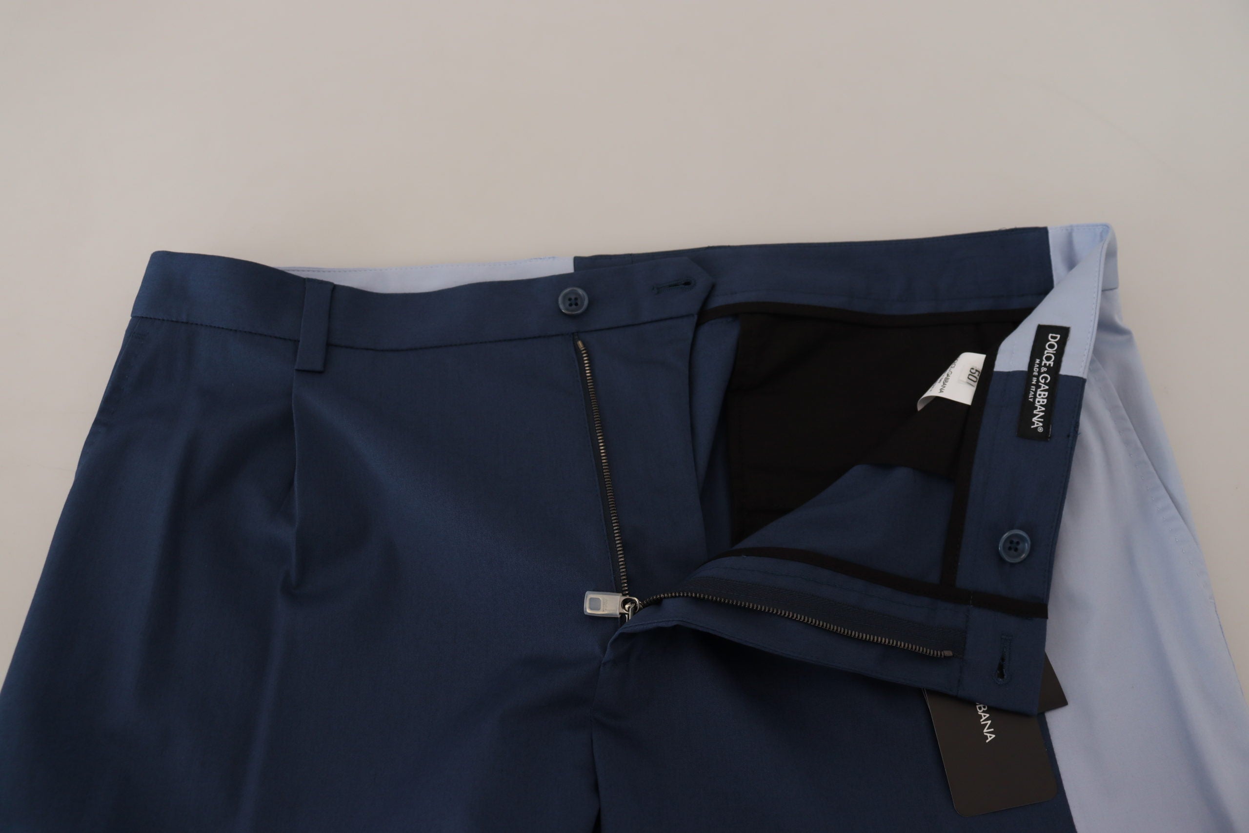 Blue Cotton Straight Fit Pants - ventzia