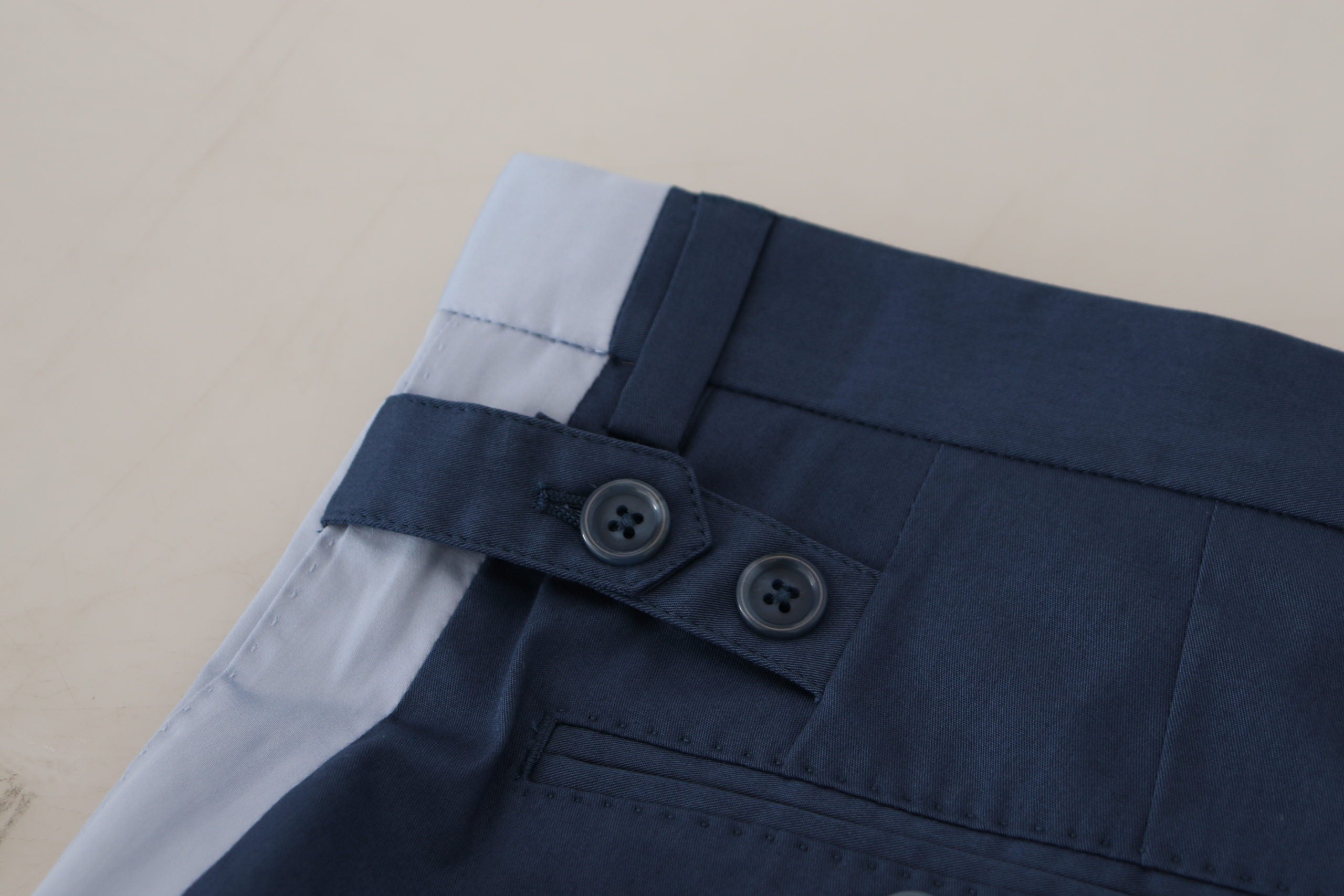 Blue Cotton Straight Fit Pants - ventzia