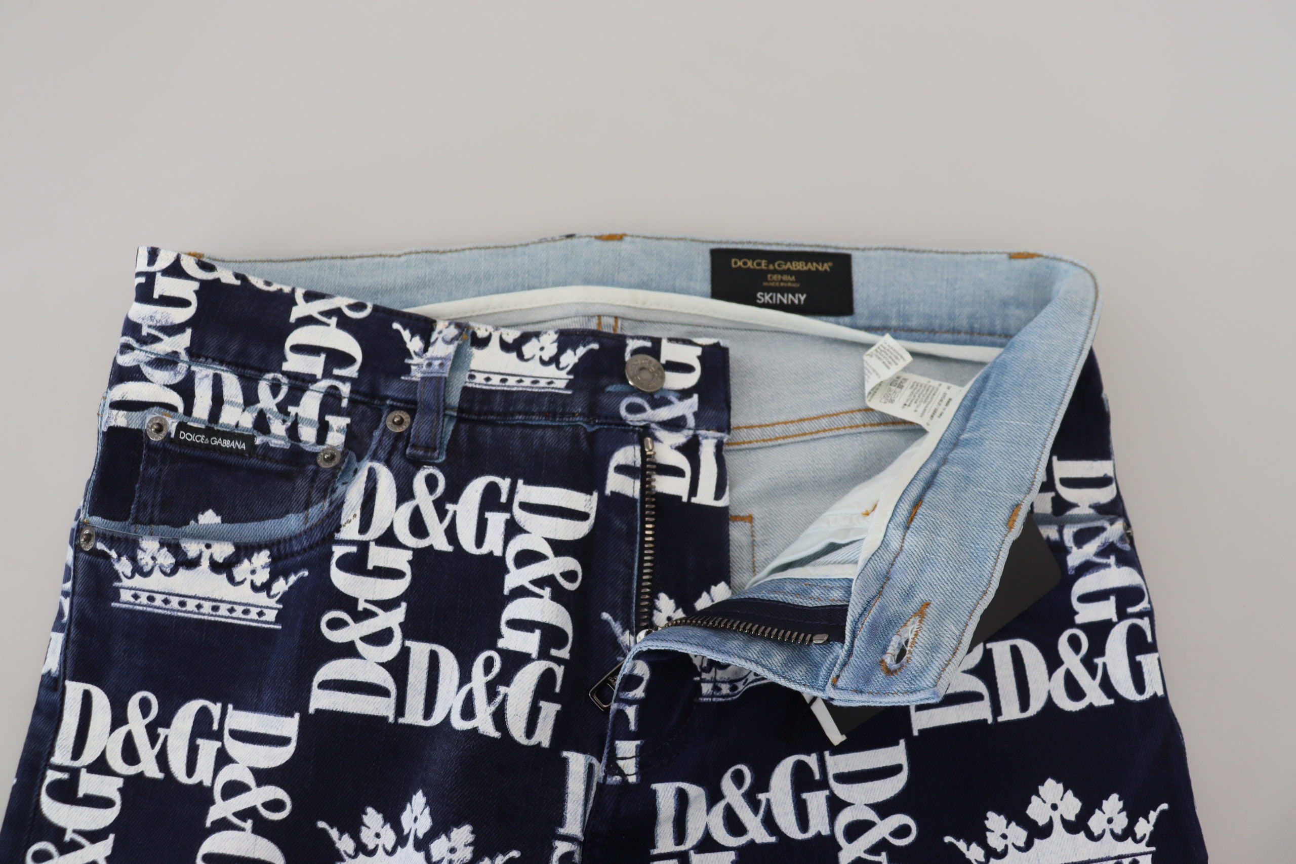 Blue Cotton DG Crown Skinny Denim Jeans - ventzia