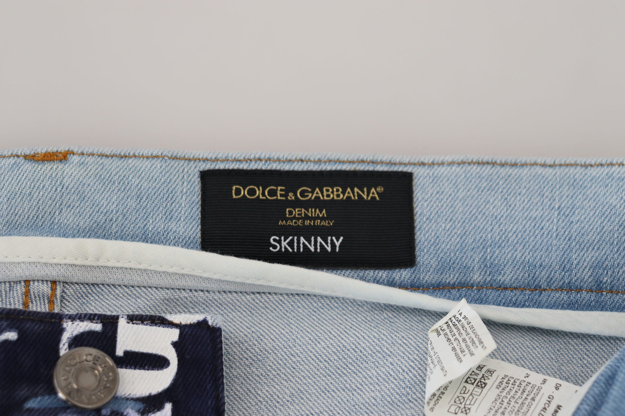 Blue Cotton DG Crown Skinny Denim Jeans - ventzia
