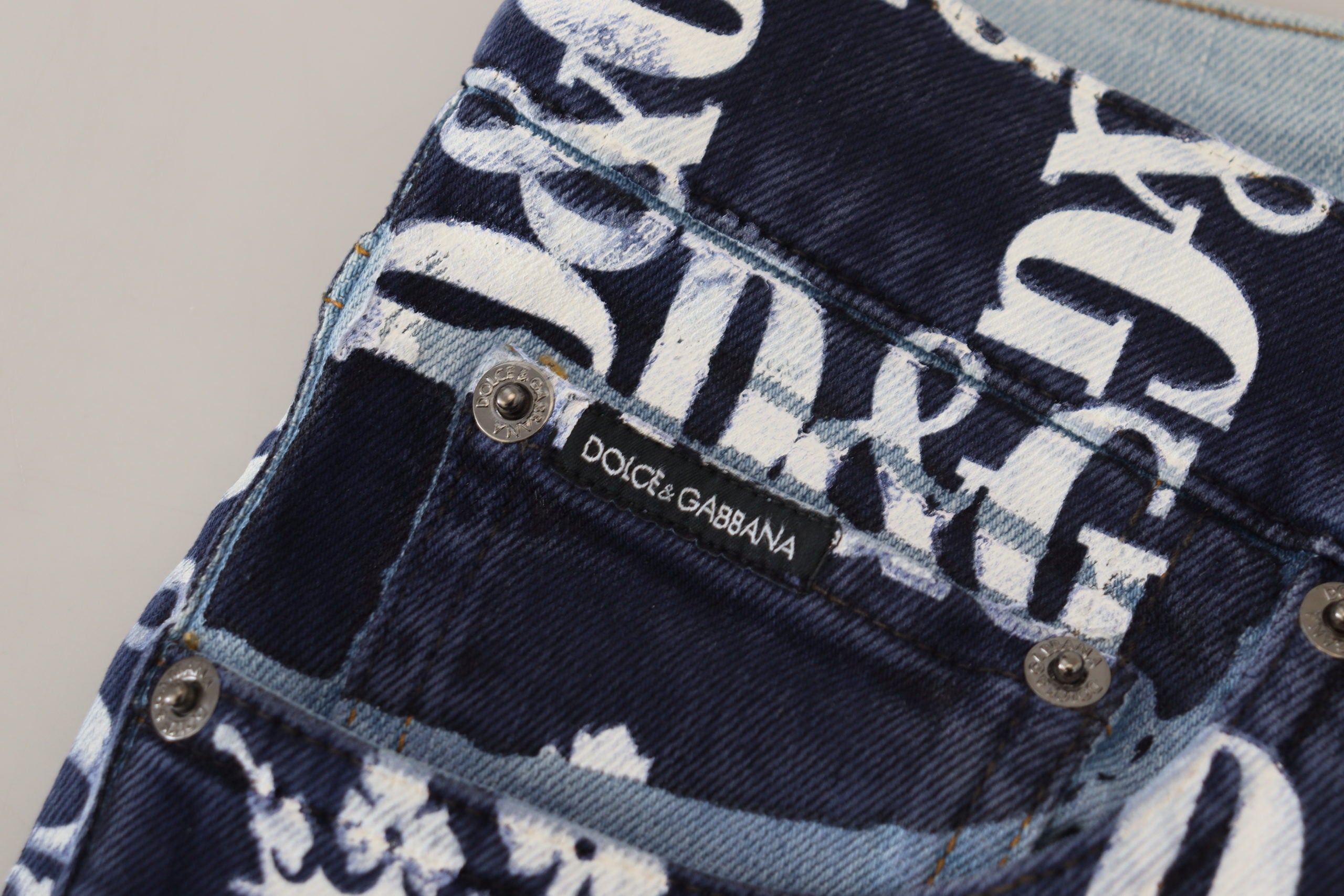 Blue Cotton DG Crown Skinny Denim Jeans - ventzia