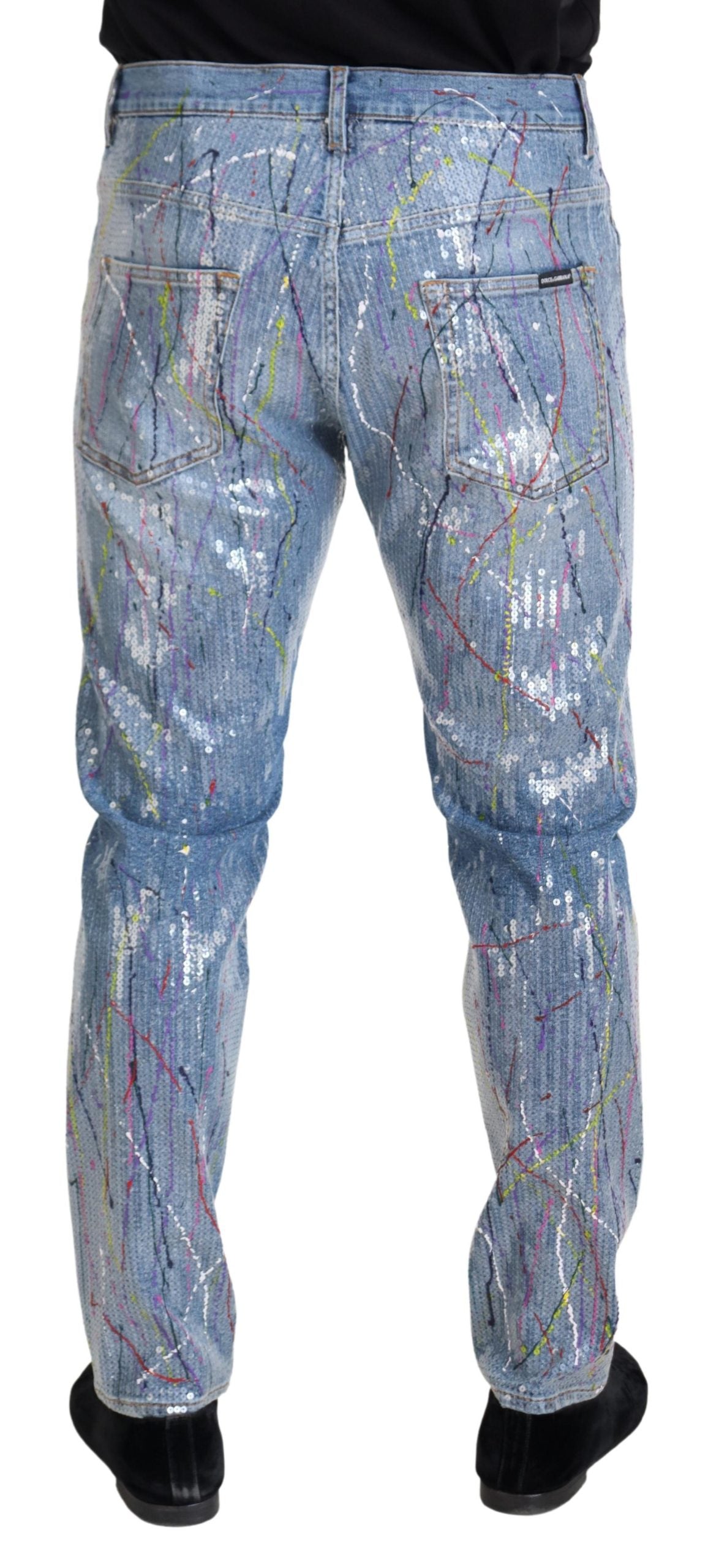 Blue Cotton Color Splash Print Denim Jeans - ventzia