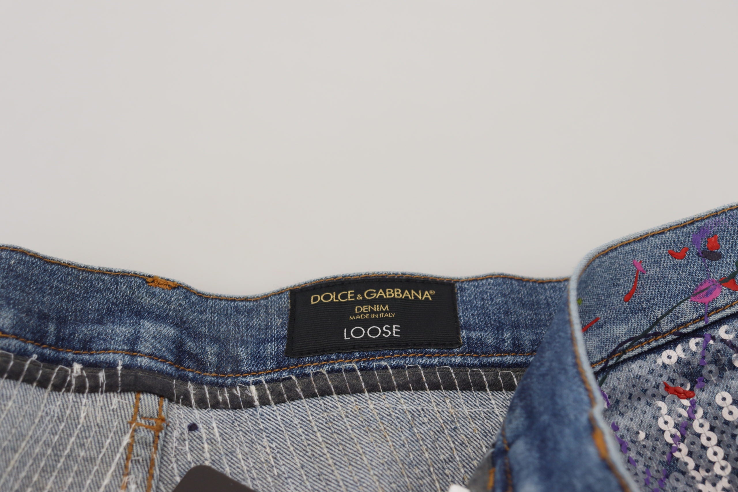 Blue Cotton Color Splash Print Denim Jeans - ventzia