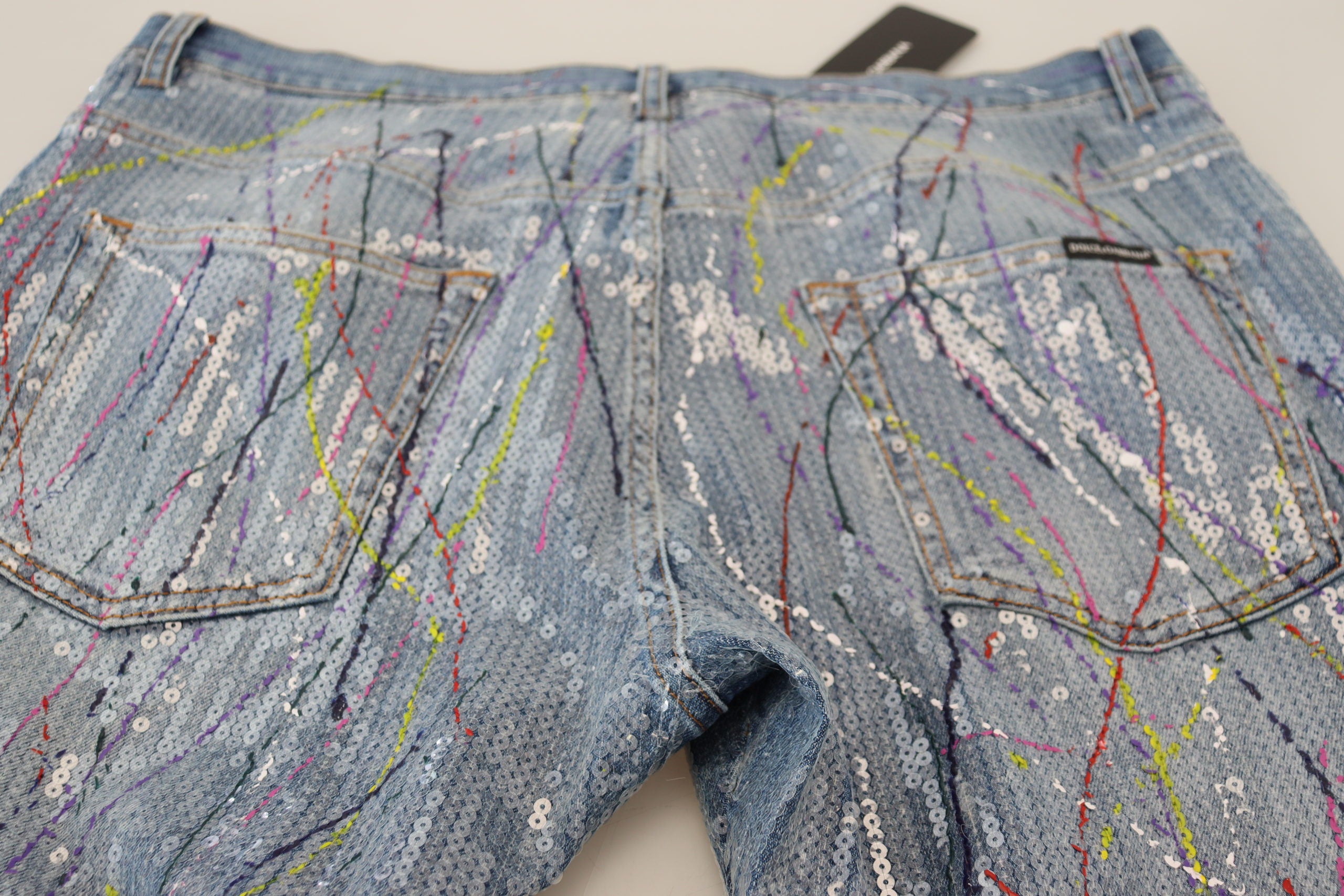 Blue Cotton Color Splash Print Denim Jeans - ventzia