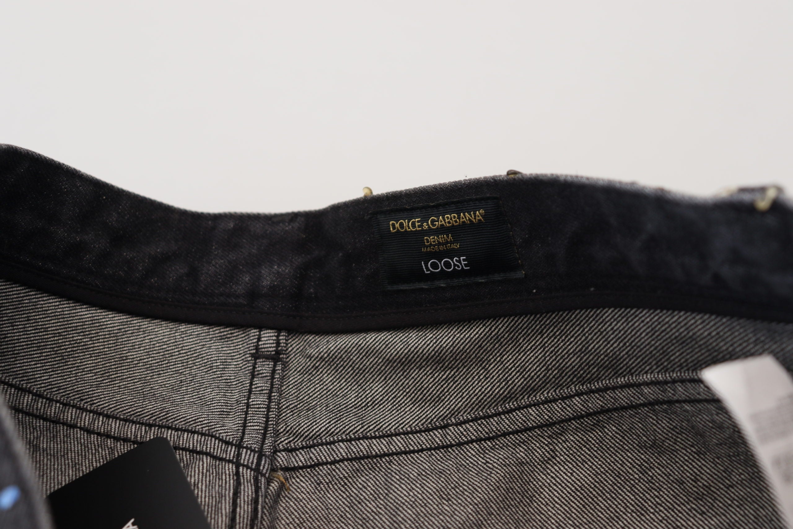 Black Multicolor Print Tattered Denim Jeans - ventzia
