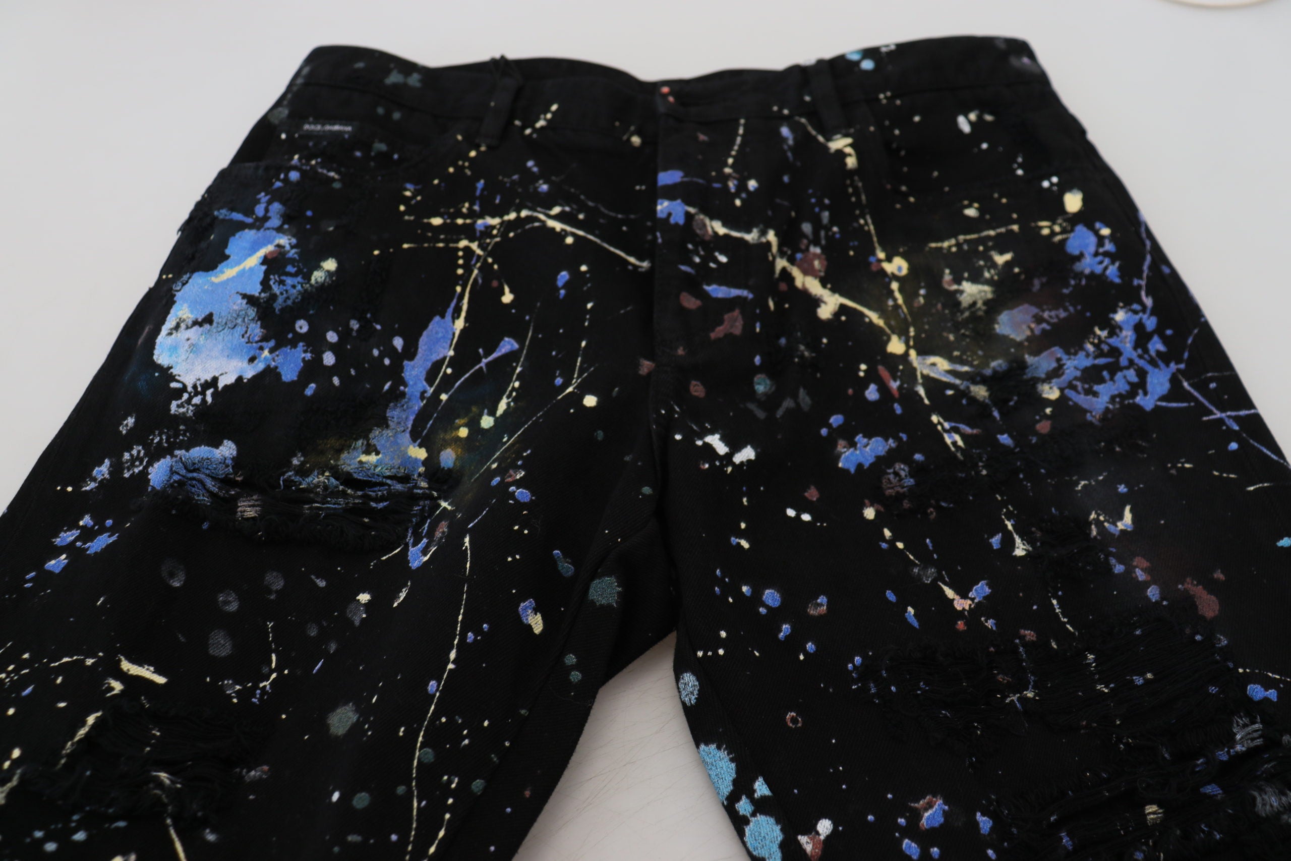 Black Cotton Color Splash Print Denim Jeans - ventzia